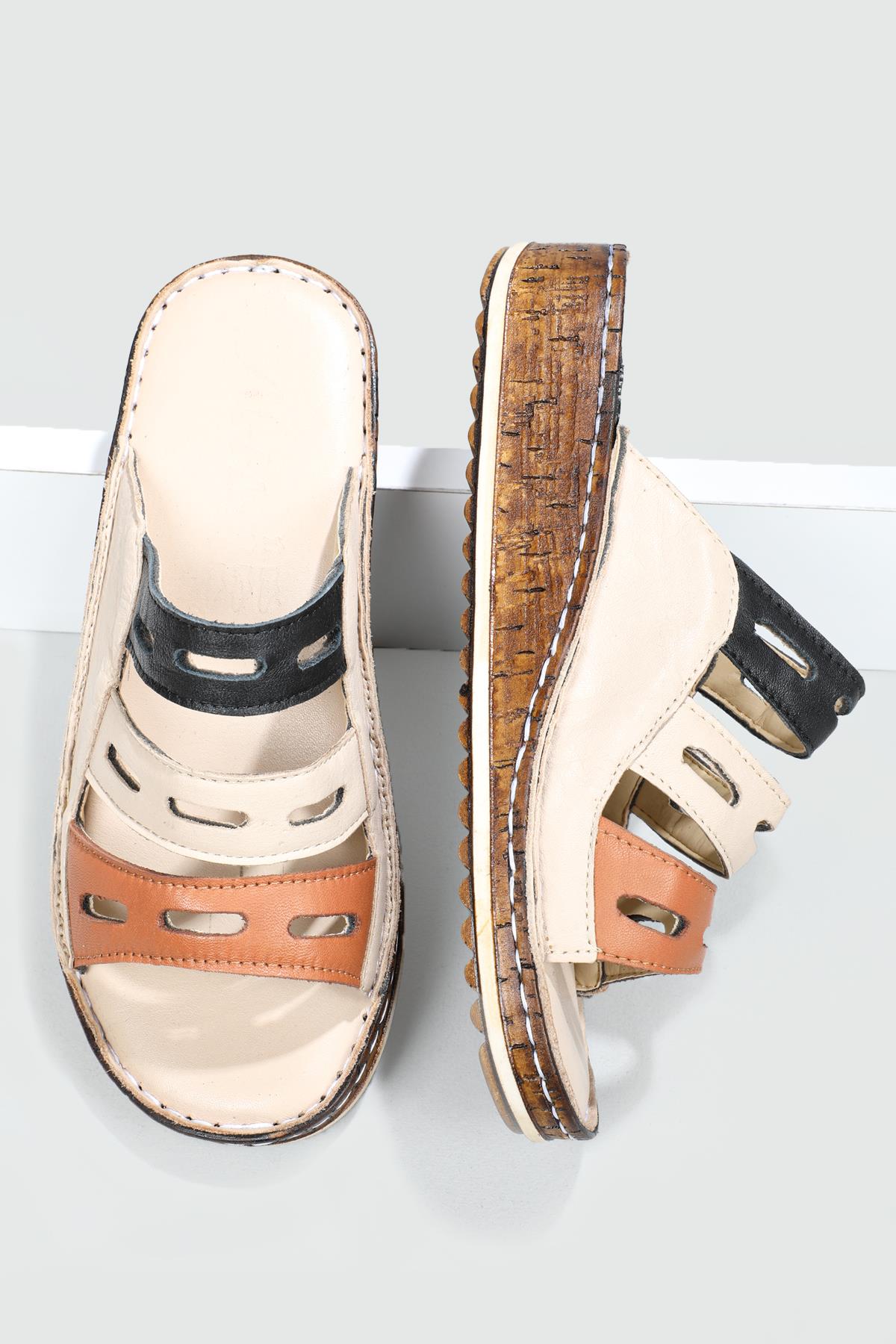 Deri Rahat Taban Günlük Bej Kadın Terlik NB-108 Kadın Ortopedik Terlik Cıtyzen Cityzen NB-108 22Y