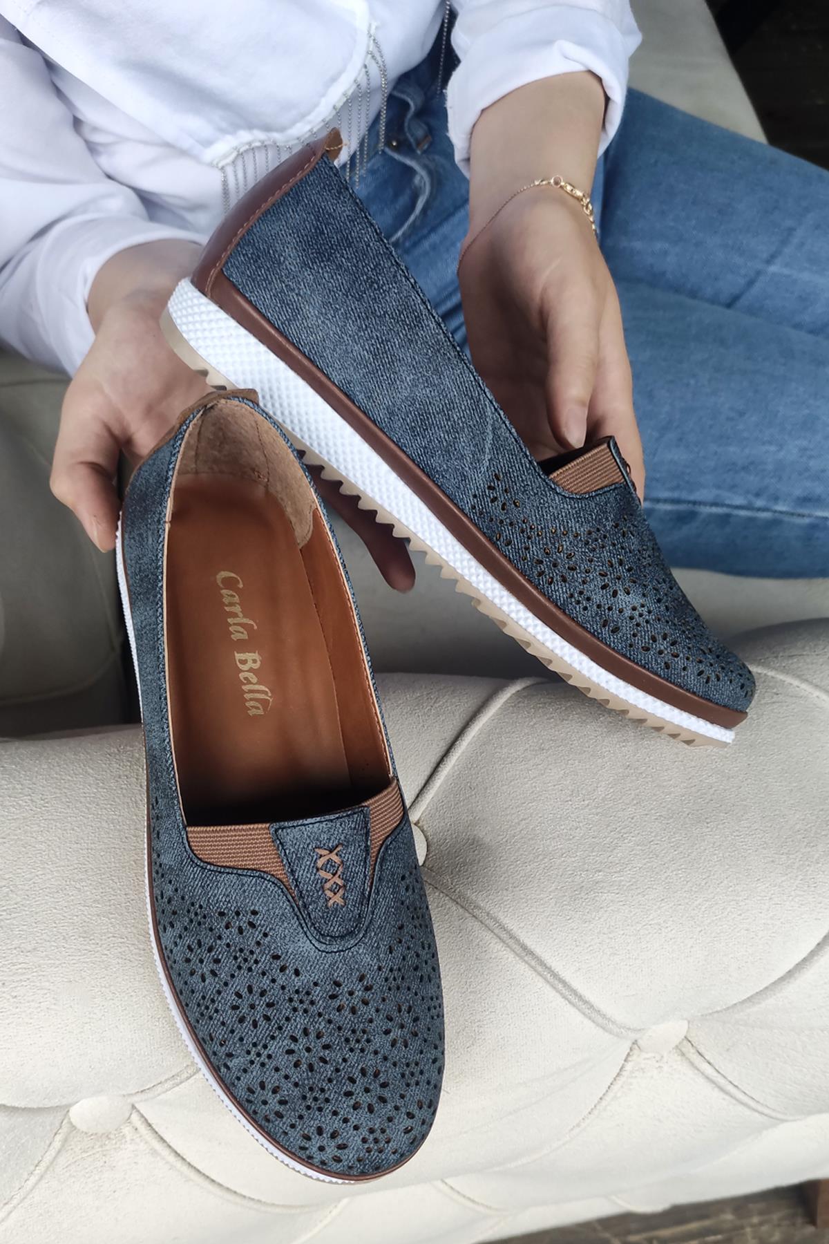 Esnek Rahat Taban Mavi Kot Kadın Ayakkabı C-1360 Kadın Babet Carla Bella Carla Bella C-1360 22Y