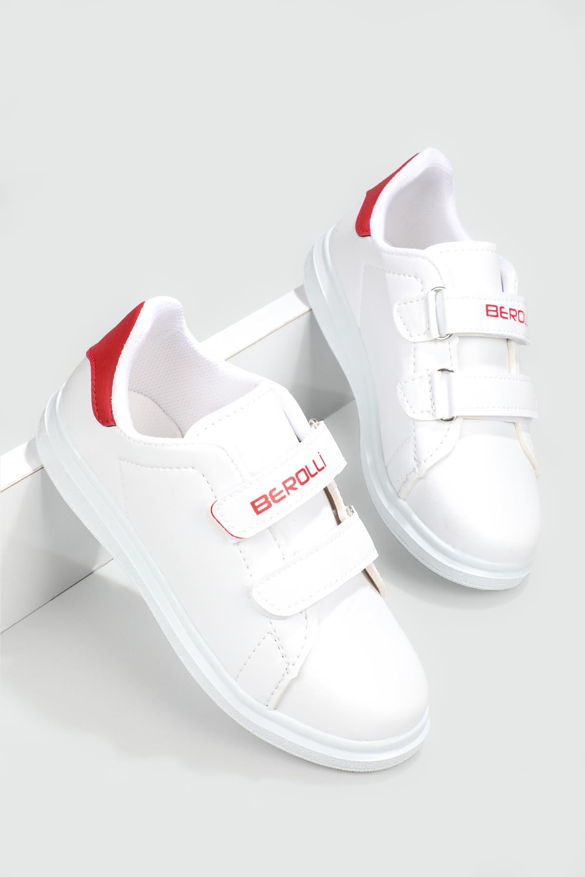 Esnek Taban Cırtlı Beyaz Kırmızı Çocuk Spor Ayakkabı BEROLLI Çocuk Sneaker Beınsteps Beinsteps Berolli 22y