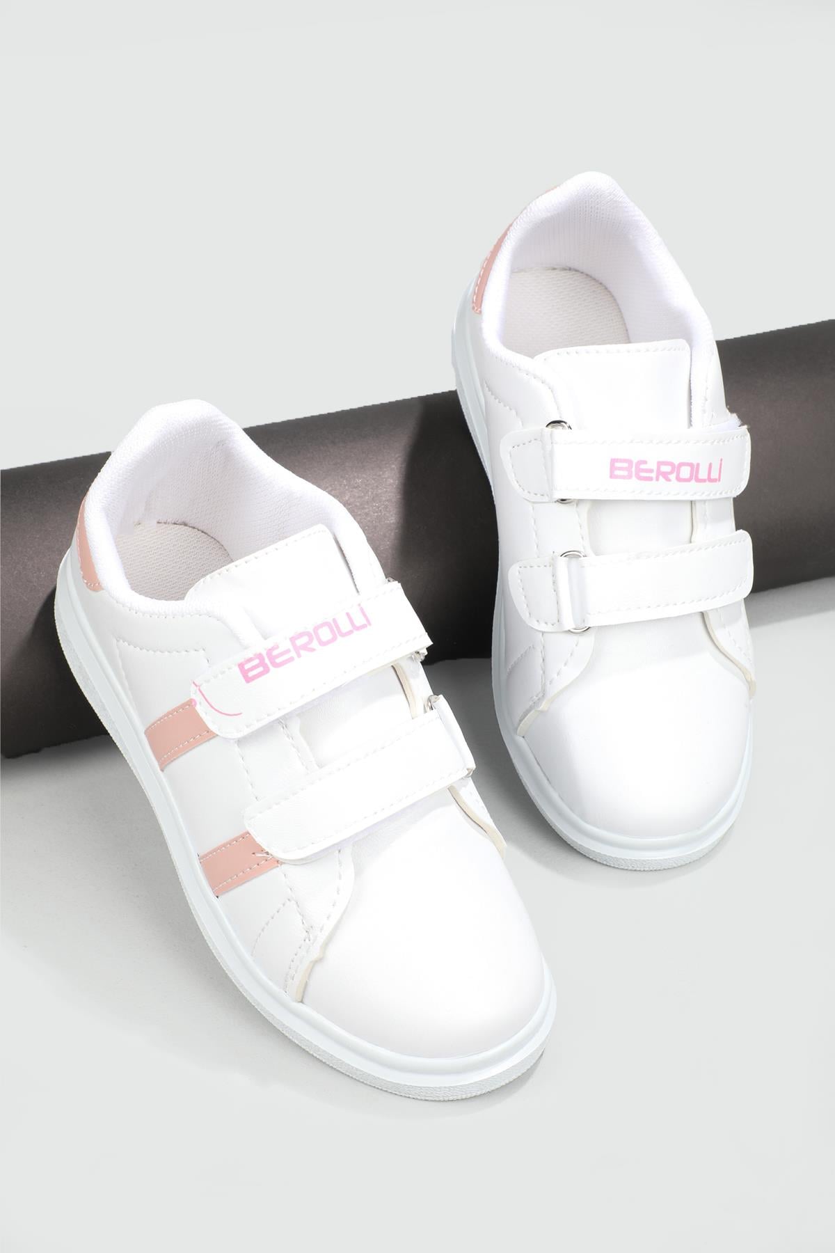Esnek Taban Cırtlı Beyaz Pembe Çocuk Spor Ayakkabı BEROLLI Çocuk Sneaker Beınsteps Beinsteps Berolli 22y