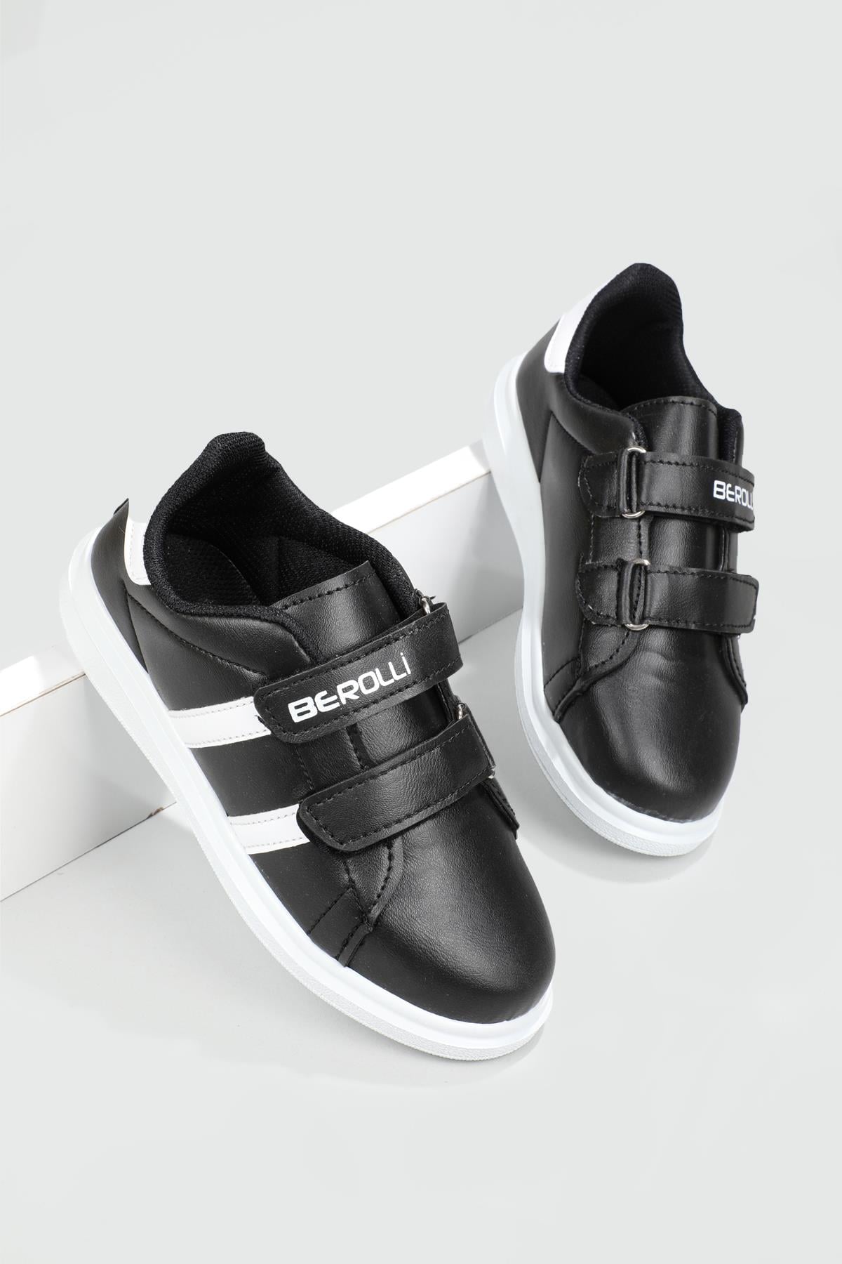 Esnek Taban Cırtlı Siyah Beyaz Çocuk Spor Ayakkabı BEROLLI Çocuk Sneaker Beınsteps Beinsteps Berolli 22y