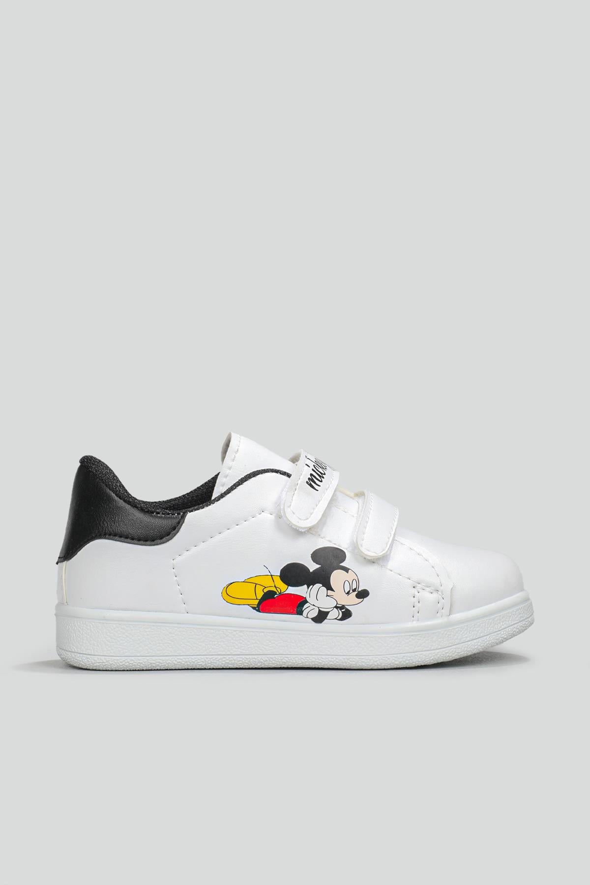 Esnek Taban Mickey Baskılı Cırtlı Sneaker Beyaz Siyah Çocuk Spor Ayakkabı MİCKEY Çocuk Sneaker Beınsteps Beinsteps Mickey 22Y