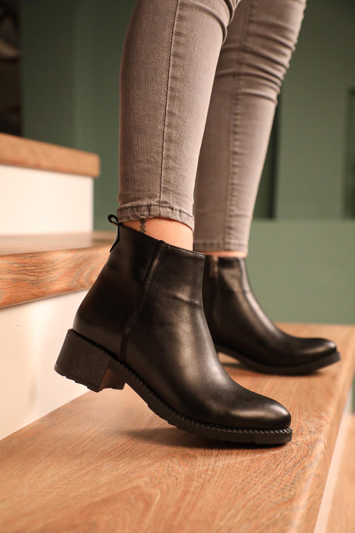 Fermuarlı Kısa Bootie Siyah Kadın Bot CLASSYFX Kadın Günlük Conford Bot Carla Bella My Bella Classyfx K-145 22K