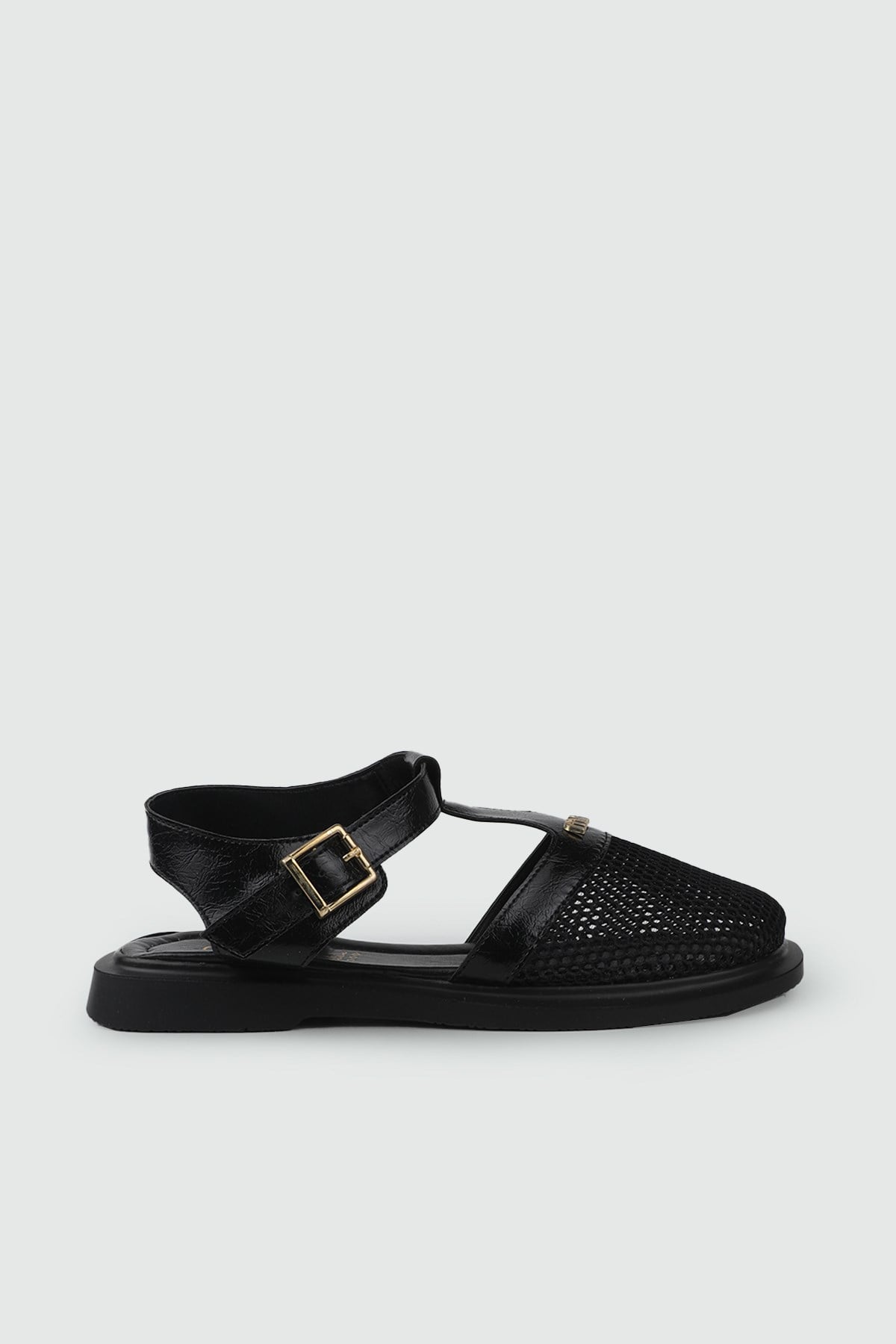Fileli Toka Detaylı Sandalet Siyah Rustik Kadın Sandalet My Bella S-26520 Kadın Düz Sandalet MY BELLA My Bella S-26520 Kadın 26Y