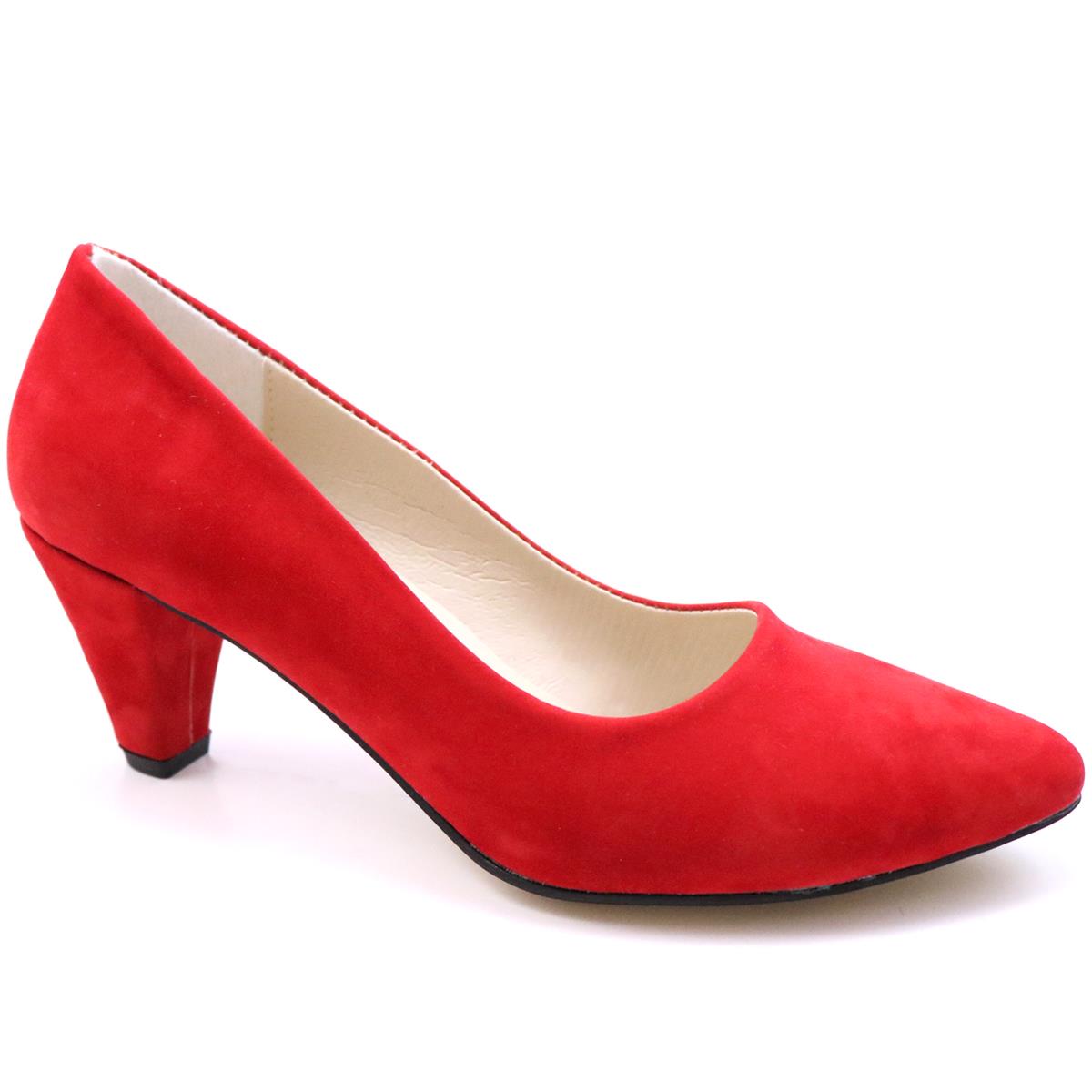 Günlük 5 cm Topuklu Kırmızı Süet Kadın Ayakkabı N-2300 Kadın Alçak Topuklu Carla Bella 7995286