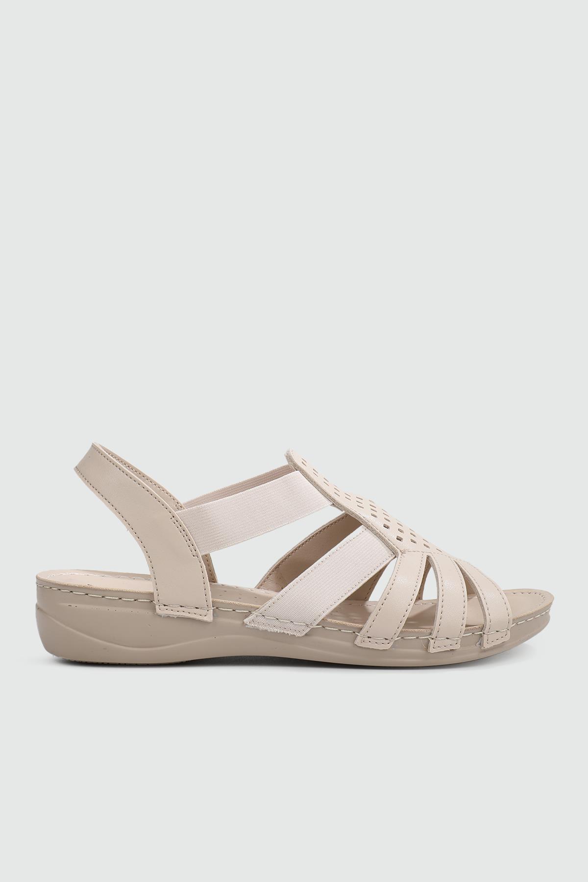 Günlük Anatomik İç Taban Krem Kadın Sandalet AMANDA Kadın Düz Sandalet Muya MUYA 31143 AMANDA ZEN