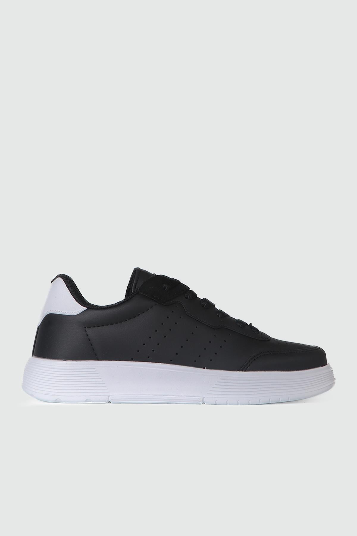 Günlük Bağcıklı Siyah Beyaz Kadın Spor Ayakkabı 158 Kadın Günlük Spor Ayakkabı Dark Step DARKSTEP 158 ZEN CİLT SPOR