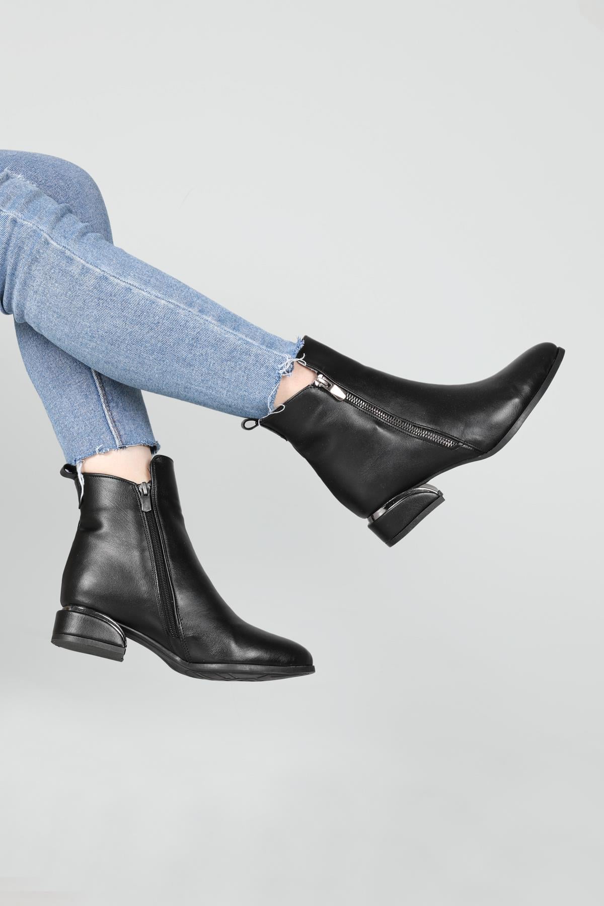 Günlük Çift Fermuarlı Siyah Kadın Bot E-604 Kadın Günlük Conford Bot Carla Bella My Bella E-604 22K