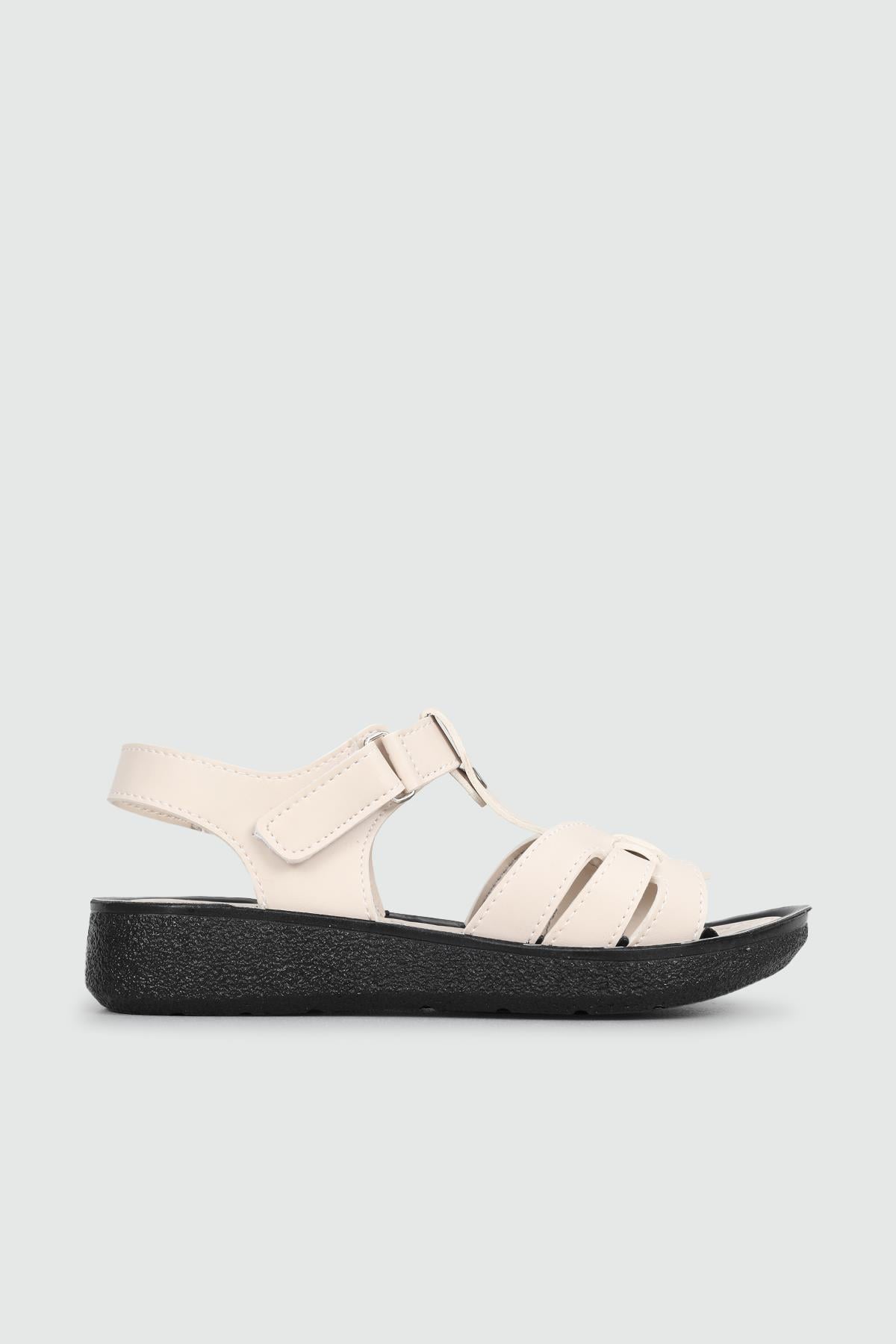 Günlük Cırt Cırtlı Bej Kadın Sandalet 6404 Kadın Düz Sandalet Avox AVOX 6404 ZEN SANDALET