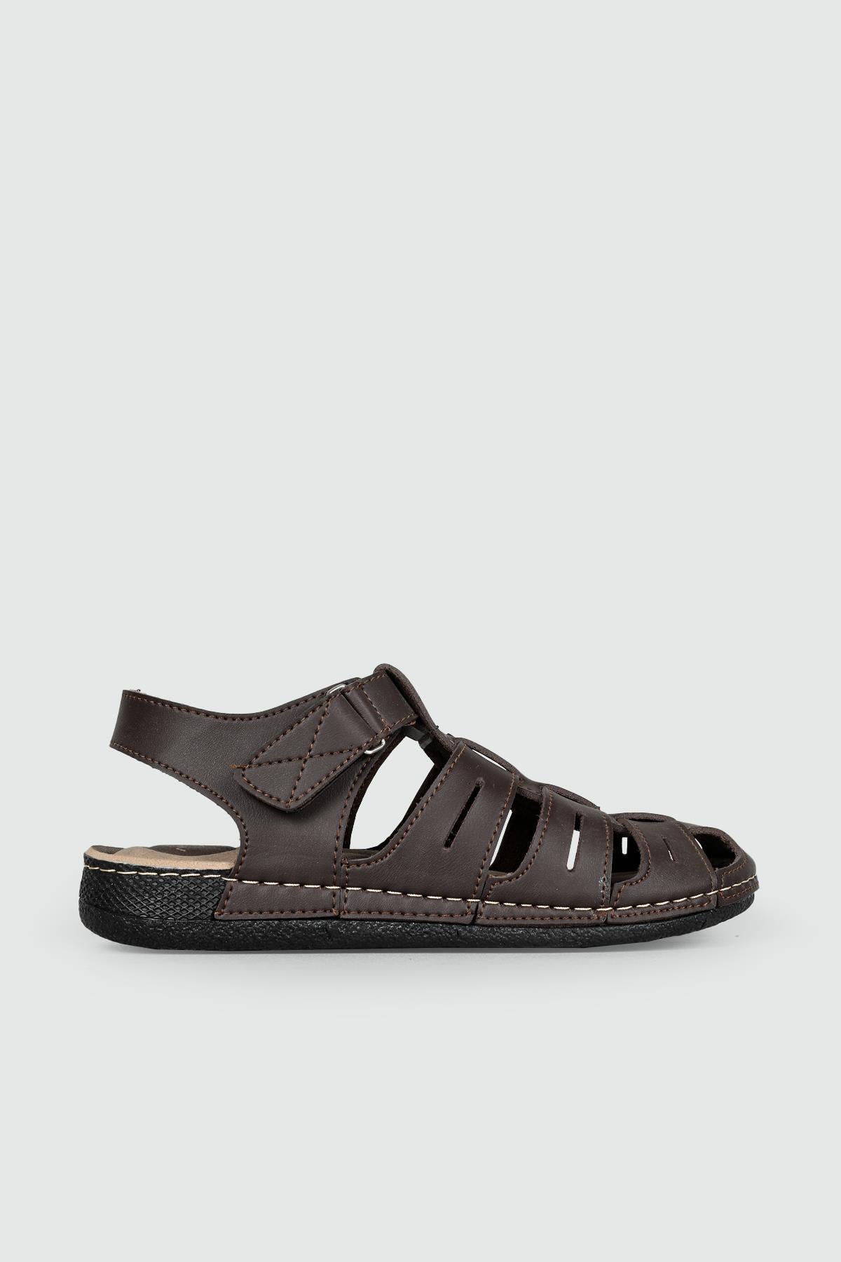 Günlük Cırt Cırtlı Kahverengi Erkek Sandalet 954-4 Erkek Sandalet Apella APELLA 954-4 MER BARON
