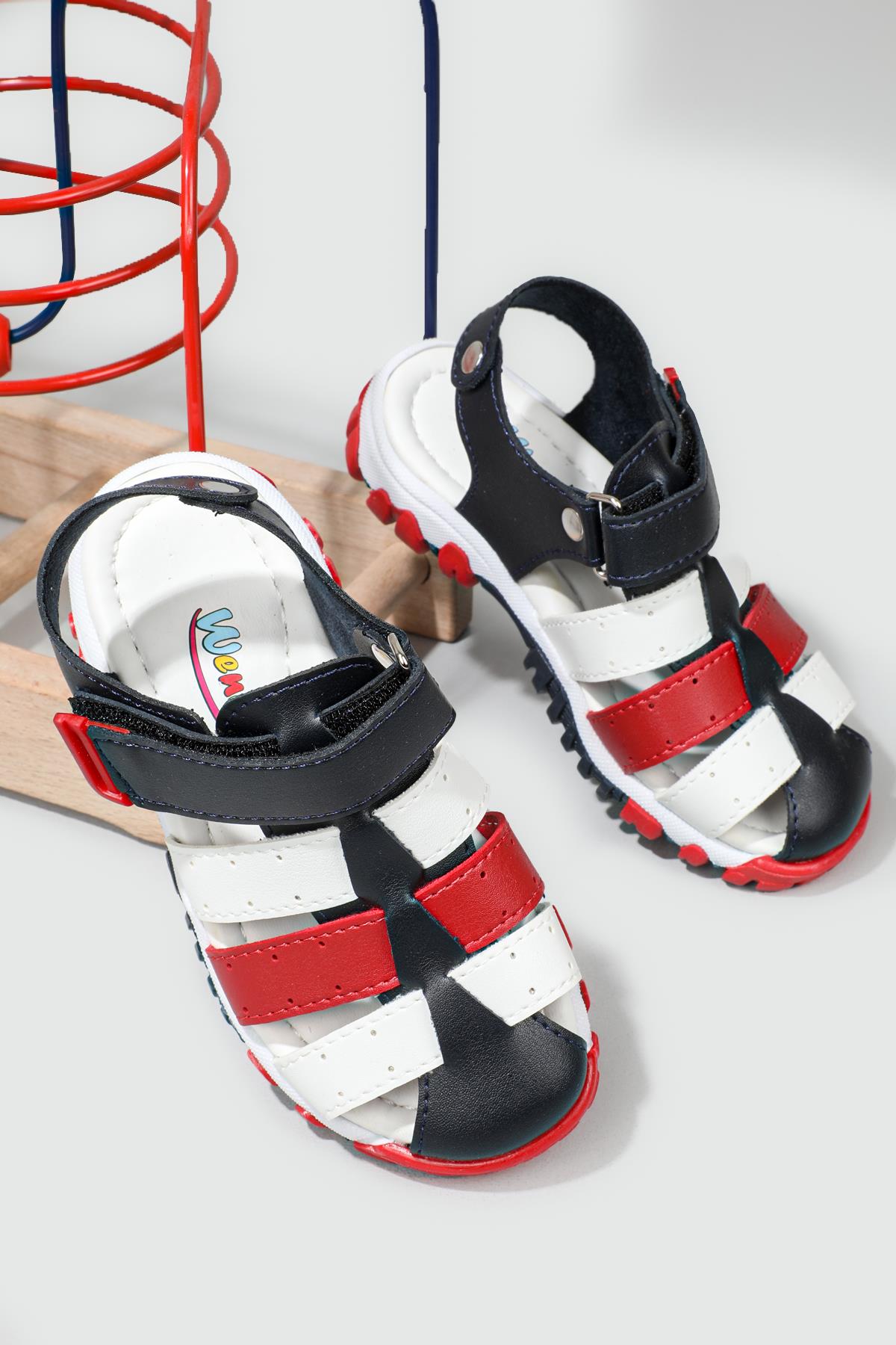 Günlük Cırt Cırtlı Laci Beyaz Kırmızı Çocuk Sandalet K-101 Çocuk Sandalet Wendy Wendy K-101 Çocuk Sandalet