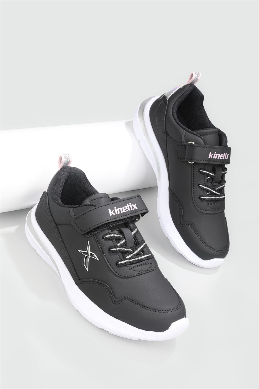 Kinetix Günlük Cırt Cırtlı Siyah Gümüş Çocuk Spor Ayakkabı TEMPO PU