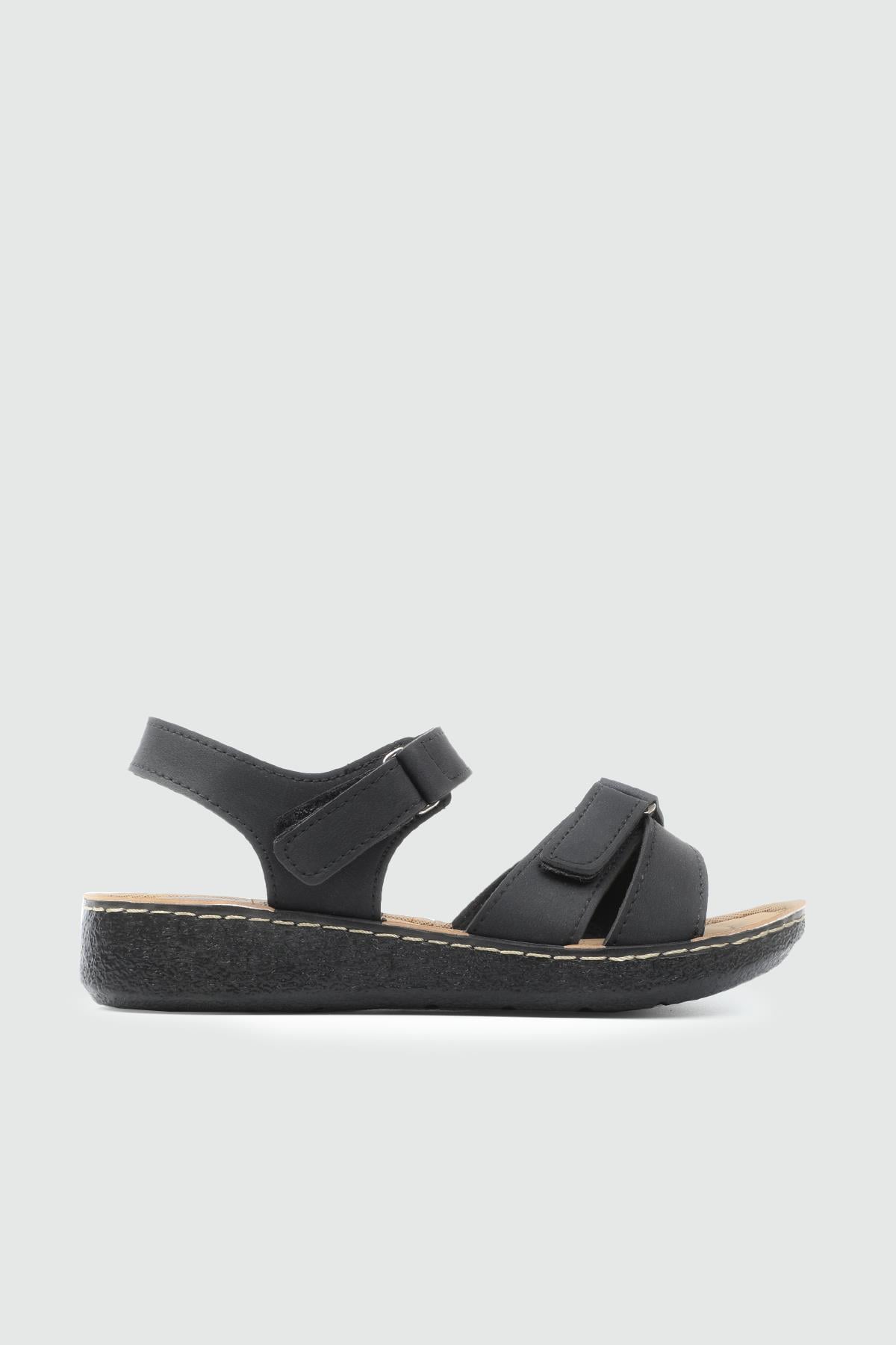 Günlük Cırt Cırtlı Siyah Kadın Sandalet 6401 Kadın Düz Sandalet Avox AVOX 25Y 6401 ZEN SANDALET