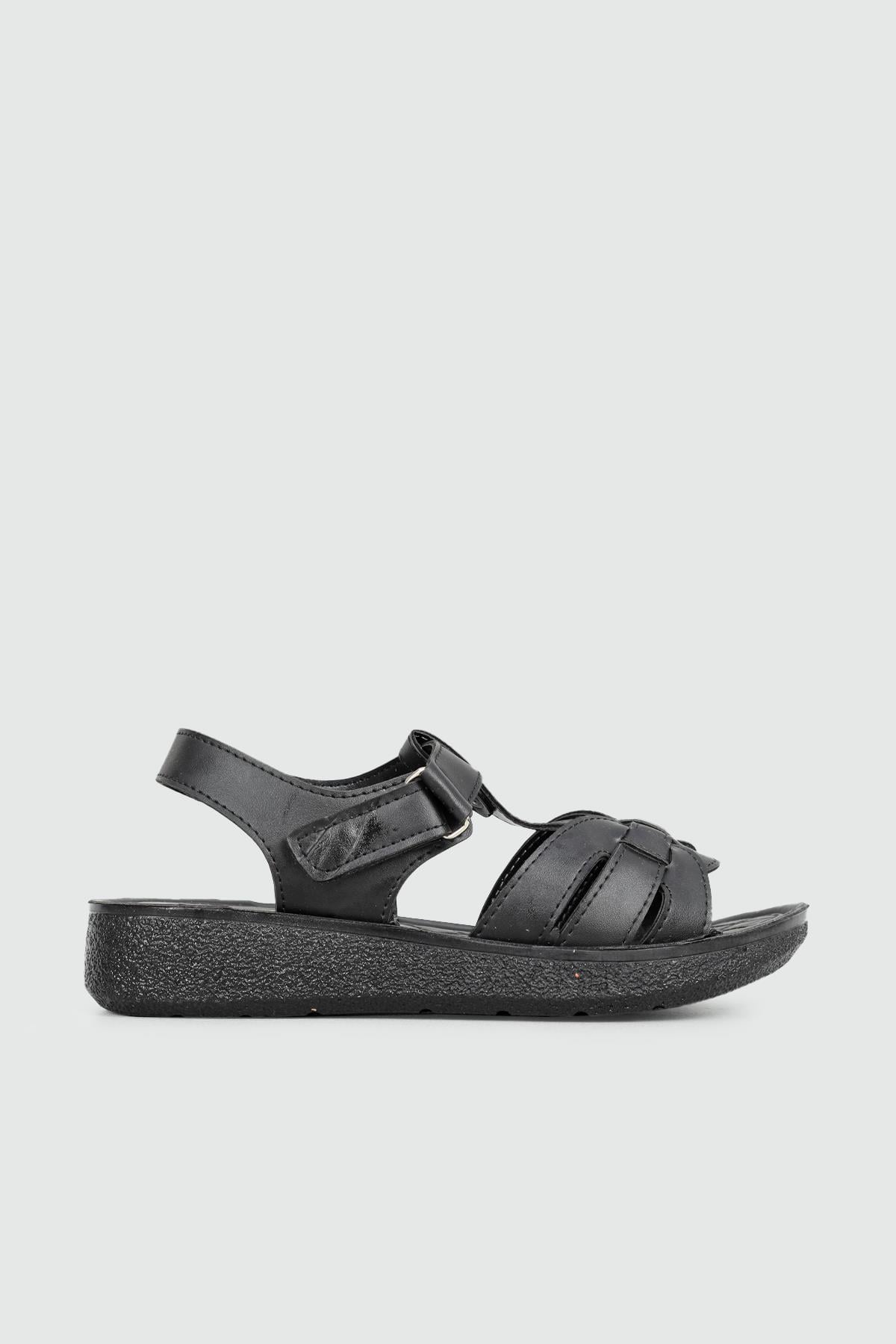 Günlük Cırt Cırtlı Siyah Kadın Sandalet 6404 Kadın Düz Sandalet Avox AVOX 6404 ZEN SANDALET