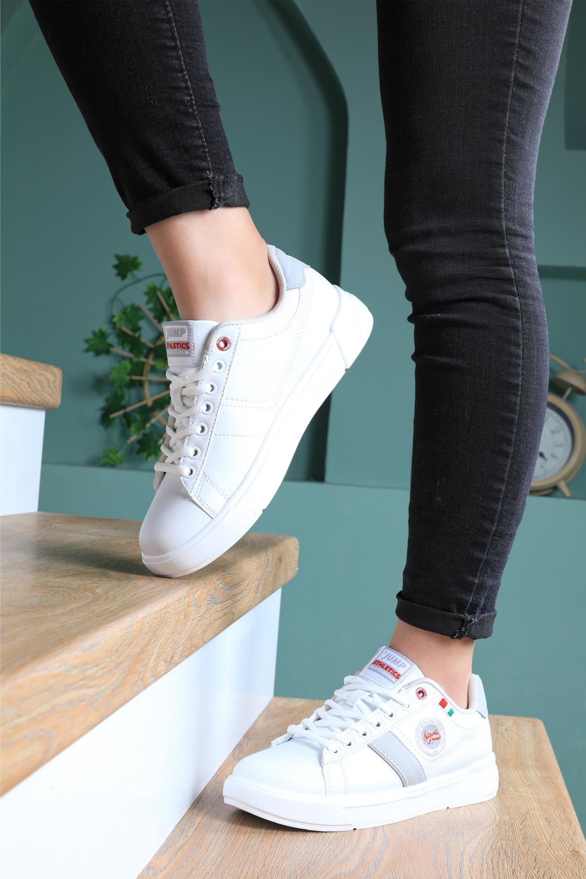 Günlük Koşu Yürüyüş Beyaz Gri Unisex Spor Ayakkabı 27796 Unisex Günlük Spor Ayakkabı Jump JUMP 27796 Unisex