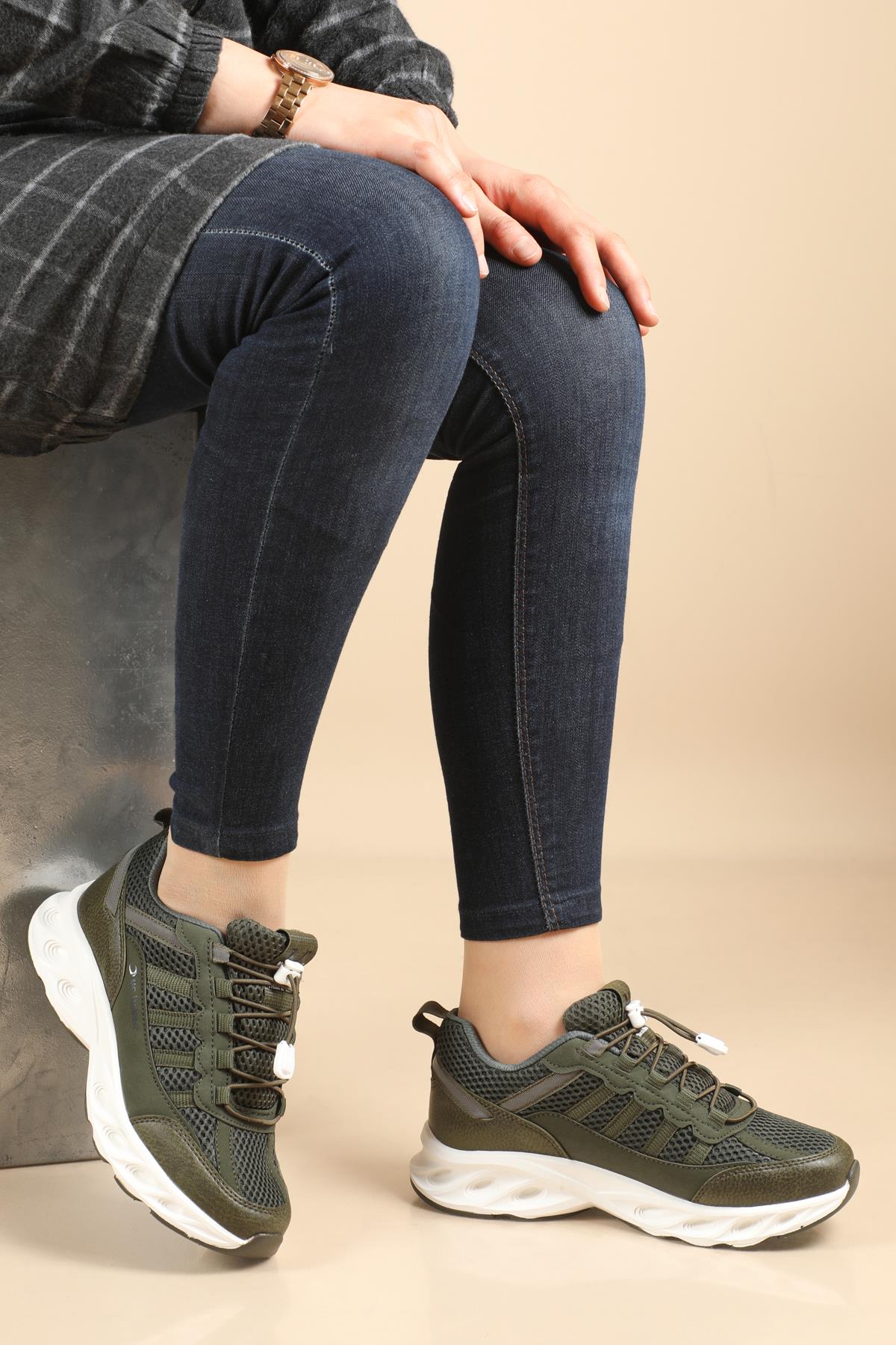 Günlük Nefes Alır Haki Beyaz Unisex Spor Ayakkabı 1981 Unisex Günlük Spor Ayakkabı Jamper JAMPER 1981 UNİSEX FİLELİ SPOR