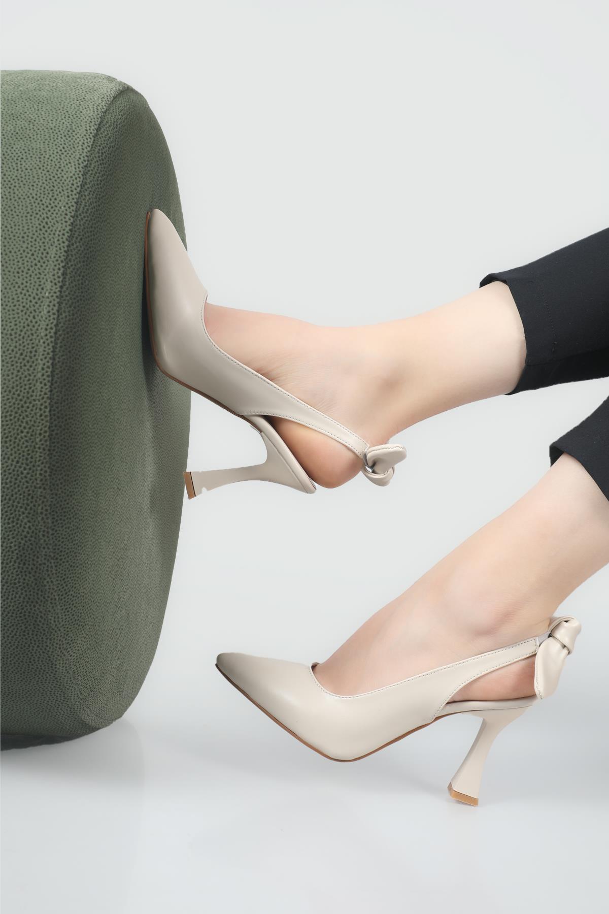 Günlük Papyonlu 9 Cm Topuklu Stiletto Ten Kadın Ayakkabı AMANDA Kadın Stiletto Carla Bella My Bella Amanda 22Y