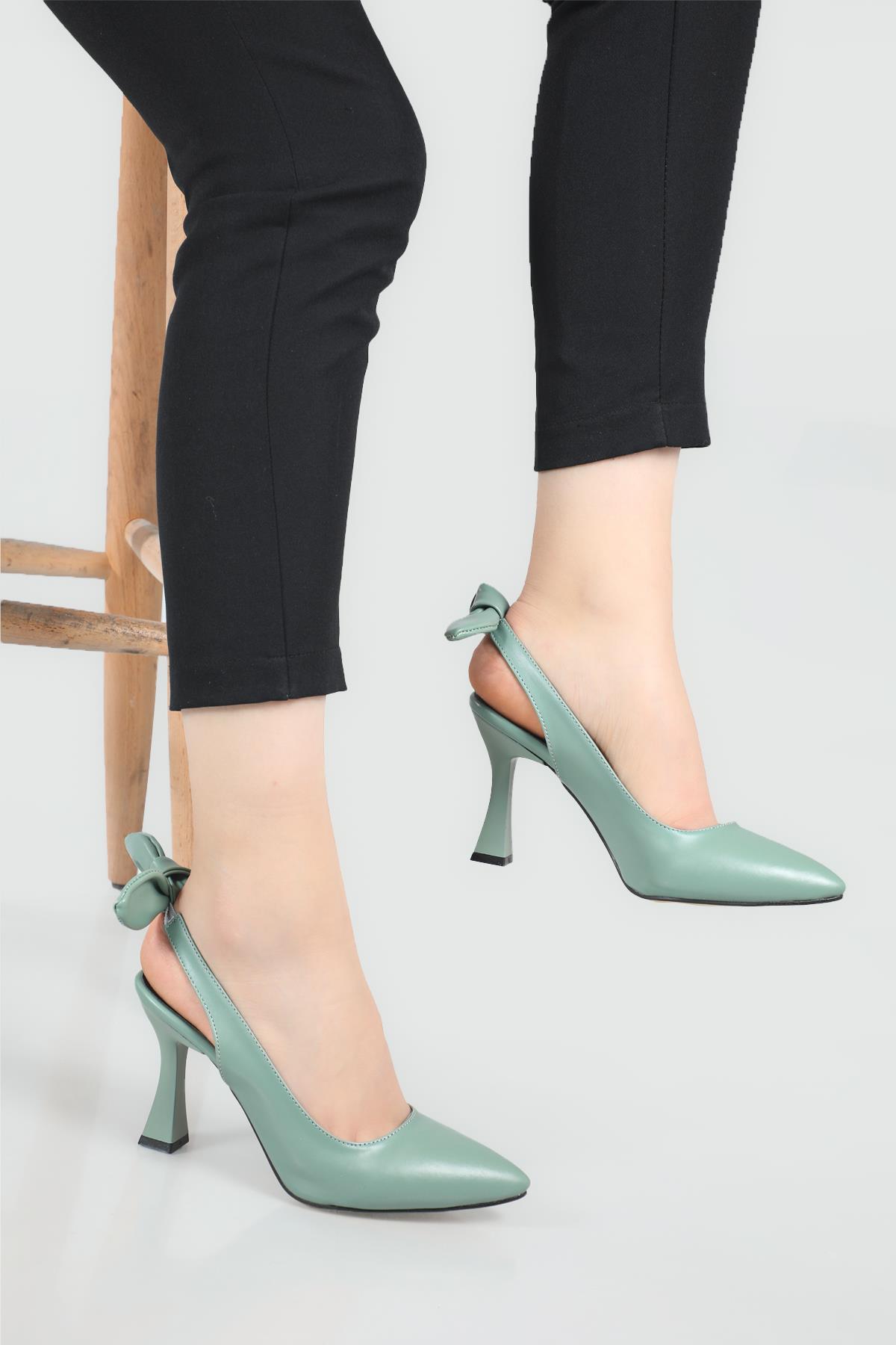 Günlük Papyonlu 9 Cm Topuklu Stiletto Mint Yeşil Kadın Ayakkabı AMANDA Kadın Stiletto Carla Bella My Bella Amanda 22Y