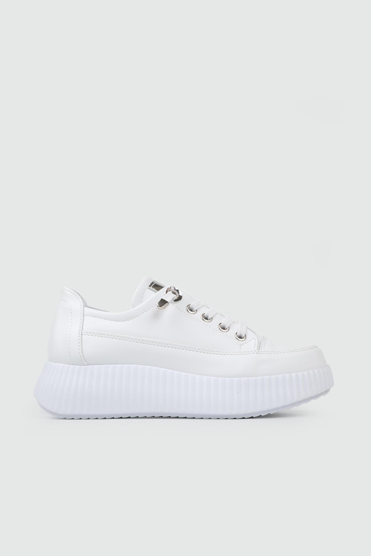 Günlük Rahat Bağcıklı Beyaz Beyaz Kadın Sneaker ENDLESS-77509 Kadın Sneaker MyBella Endless 25Y-77509 KADIN