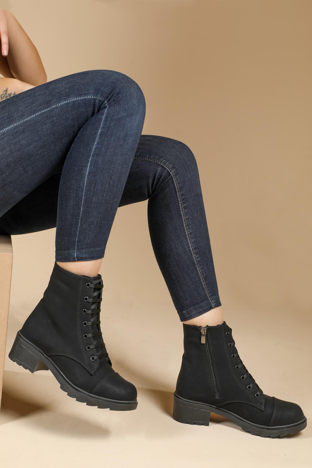 Günlük Rahat Siyah Kadın Bot S-047 Kadın Klasik Bot Carla Bella SEDEF S-047 BOT