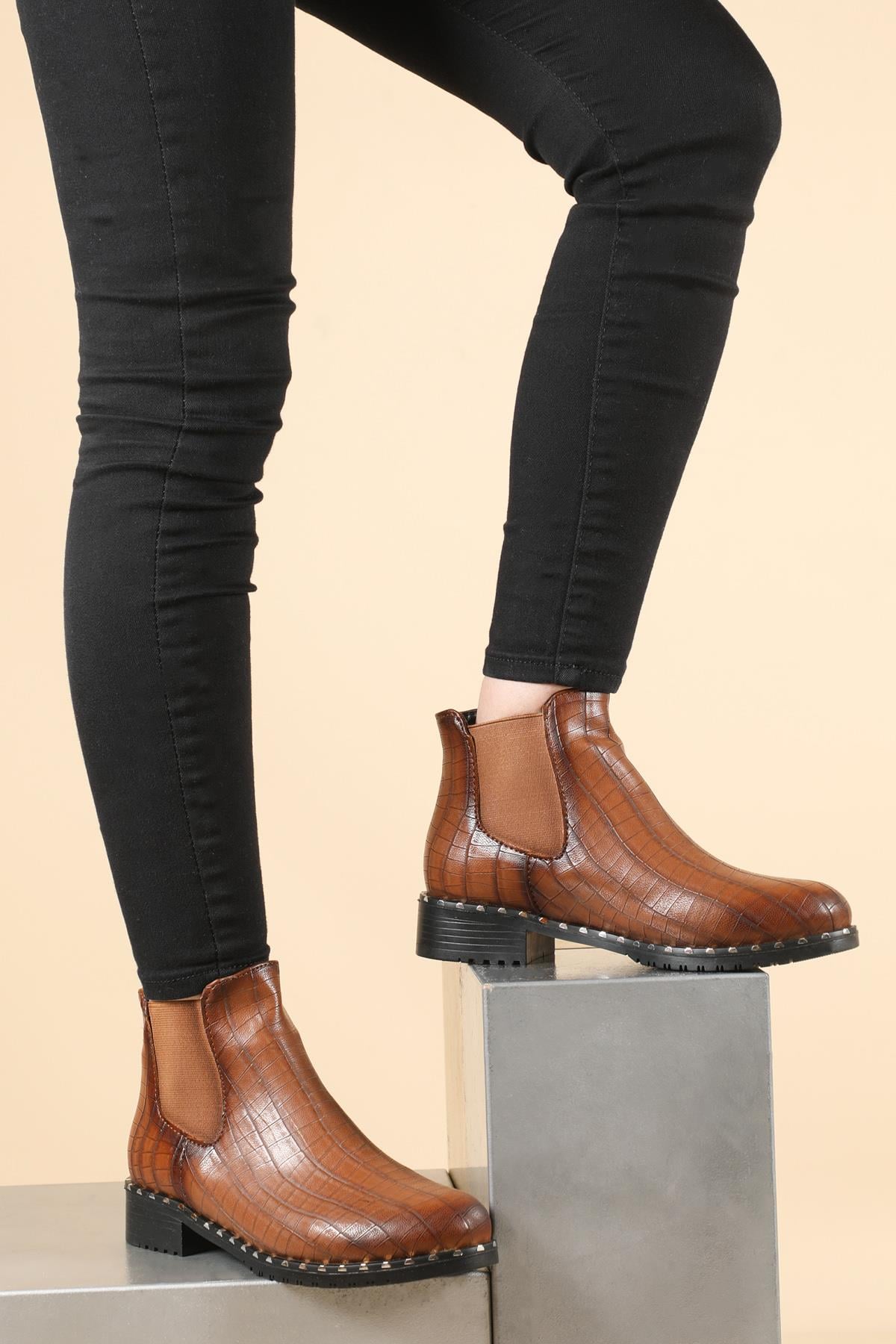 Günlük Rahat Taba Kroka Kadın Bot S-425 Kadın Günlük Conford Bot Carla Bella SERVET S-425 TROPLU