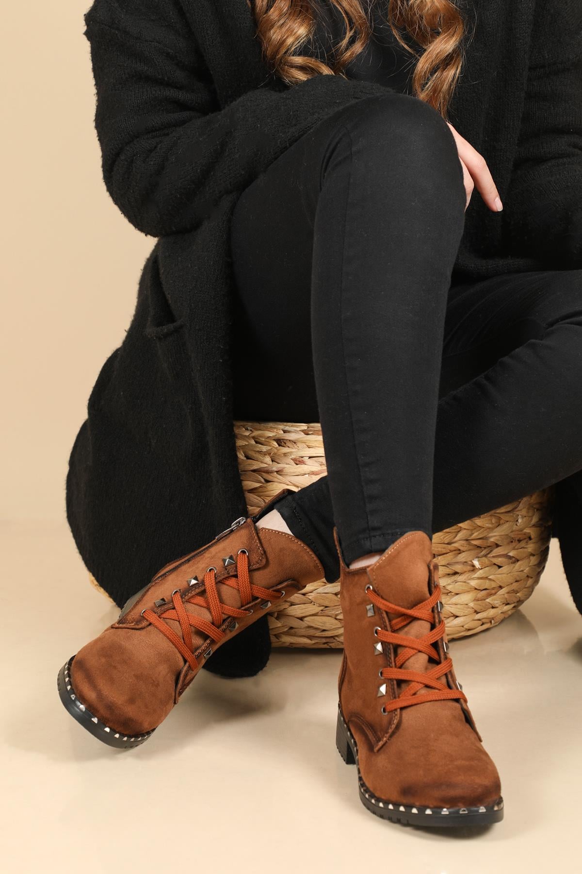 Günlük Rahat Taba Süet Kadın Bot S-415 Kadın Günlük Conford Bot Carla Bella SERVET S-415 TROPLU