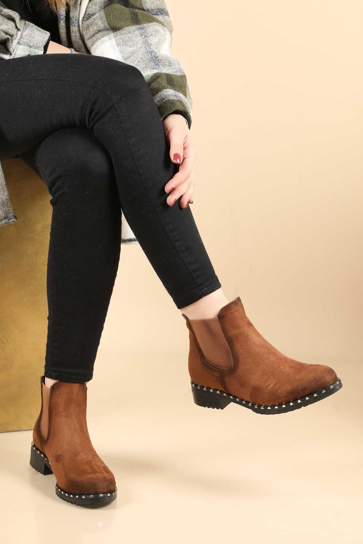 Günlük Rahat Taba Süet Kadın Bot S-425 Kadın Günlük Conford Bot Carla Bella SERVET S-425 TROPLU