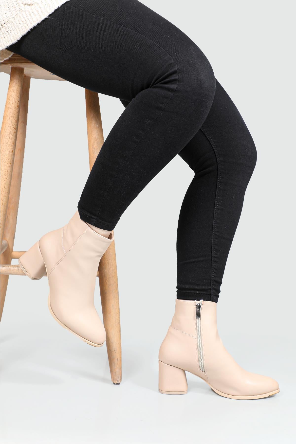 Günlük Rahat Topuklu Ten Kadın Bot RSL-2001 Kadın Klasik Bot Carla Bella My Bella RSL-2001 Kadın Bot