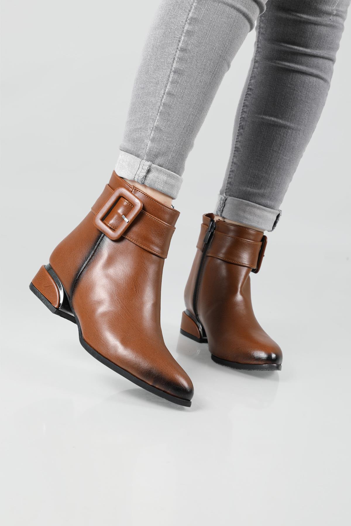 Günlük Tokalı Fermuarlı Taba Kadın Bot E-600 Kadın Günlük Conford Bot Carla Bella My Bella E-600 Tokalı 22K