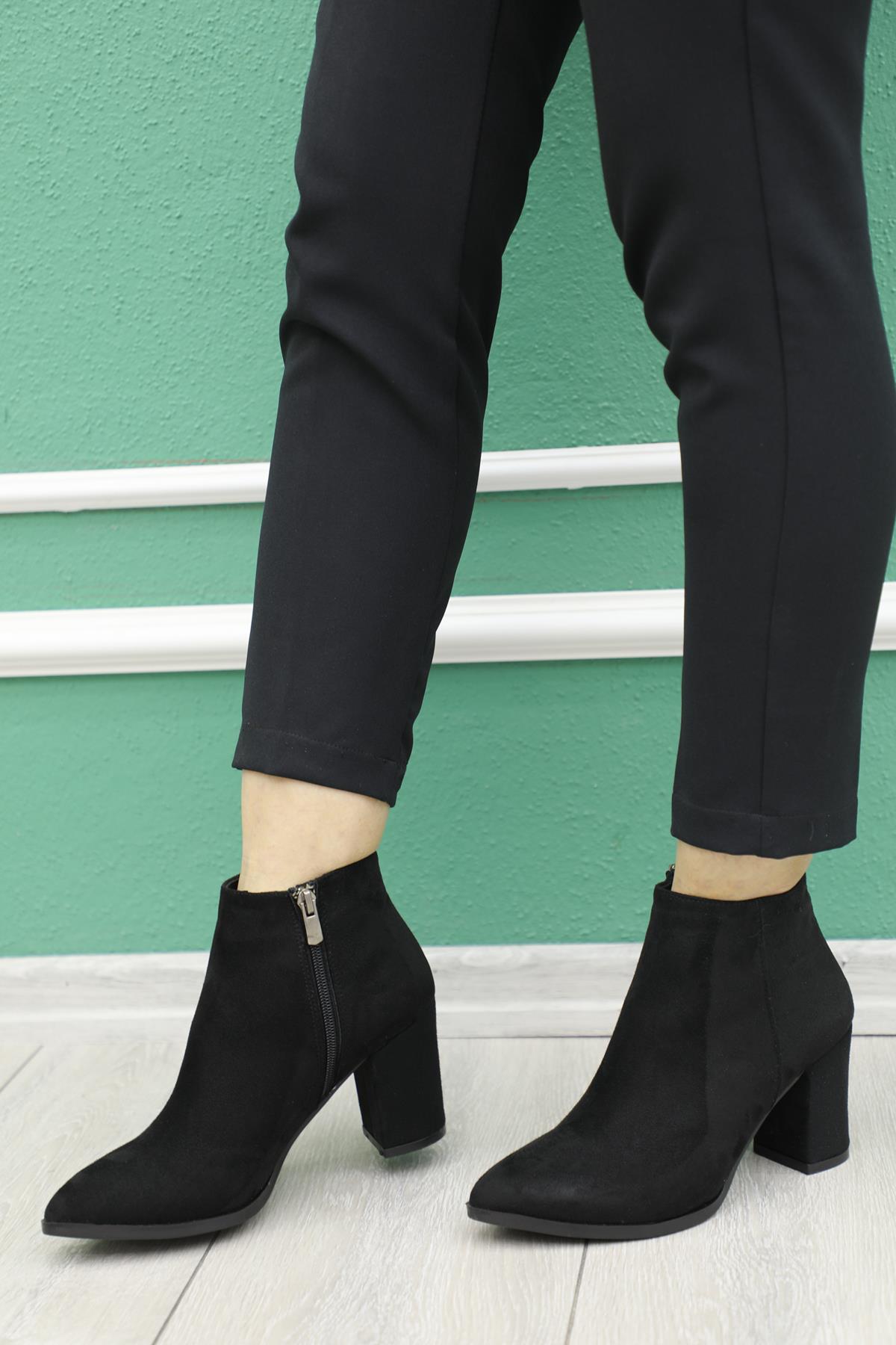 Günlük Topuklu Siyah Süet Kadın Bot Z-Y2020 Kadın Klasik Bot Carla Bella ZENZİLE Z-Y2020