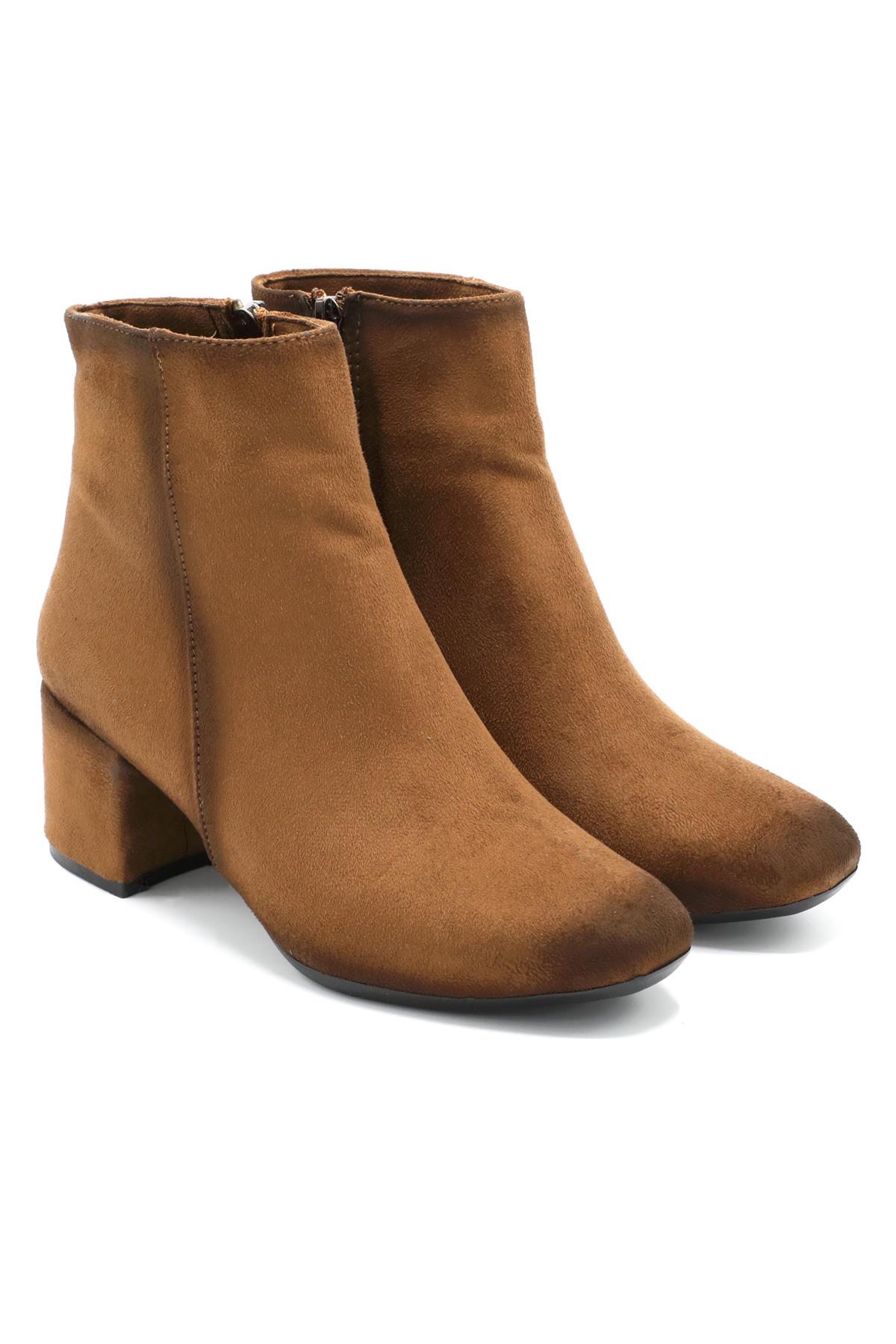 Günlük Topuklu Taba Süet Kadın Bot V-0064 Kadın Günlük Conford Bot Carla Bella VİENTO V-0064 BOT