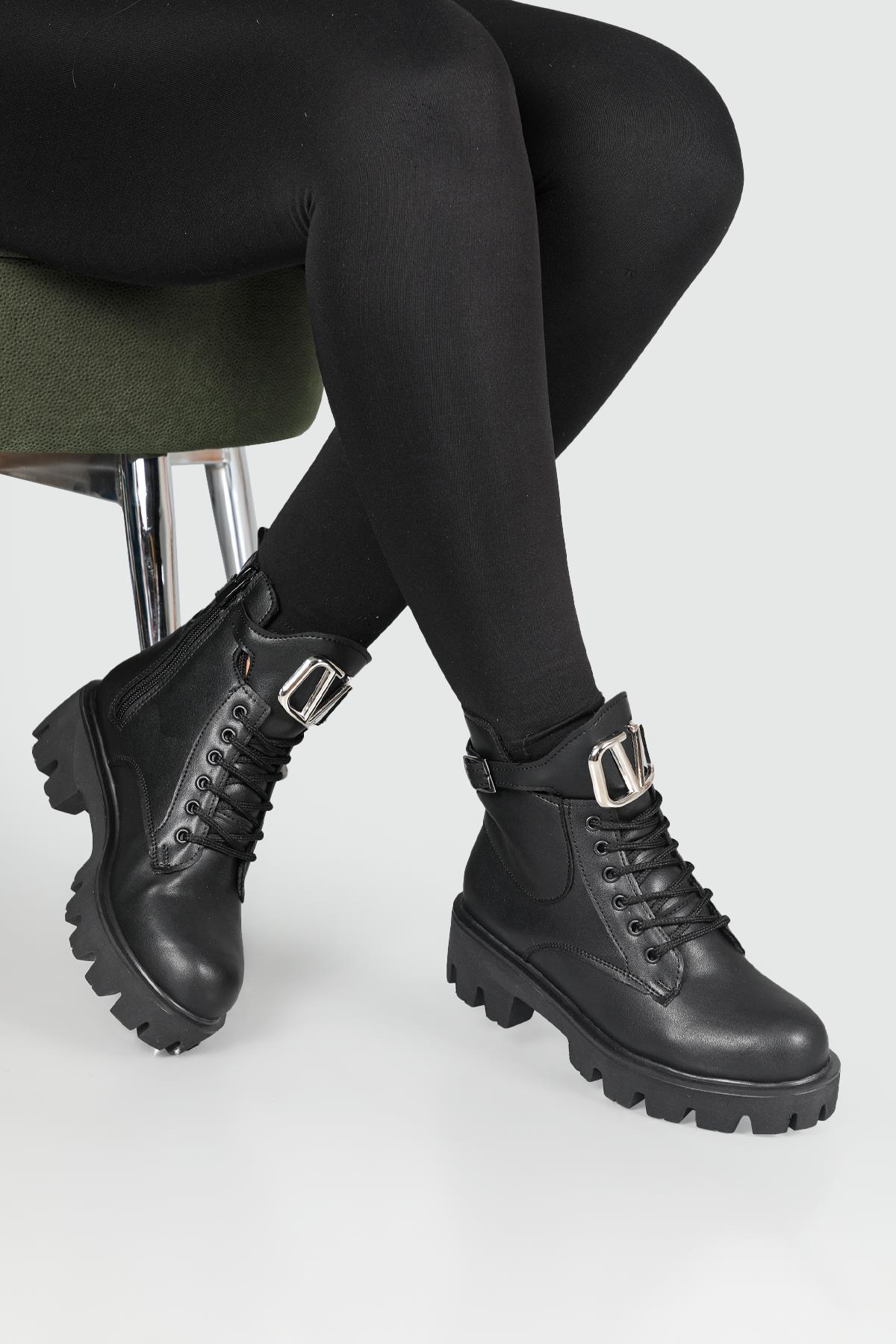 Günlük Traktör Taban Fermuarlı Siyah Kadın Bot P125 Kadın Günlük Conford Bot Carla Bella Dualipa P125 22k