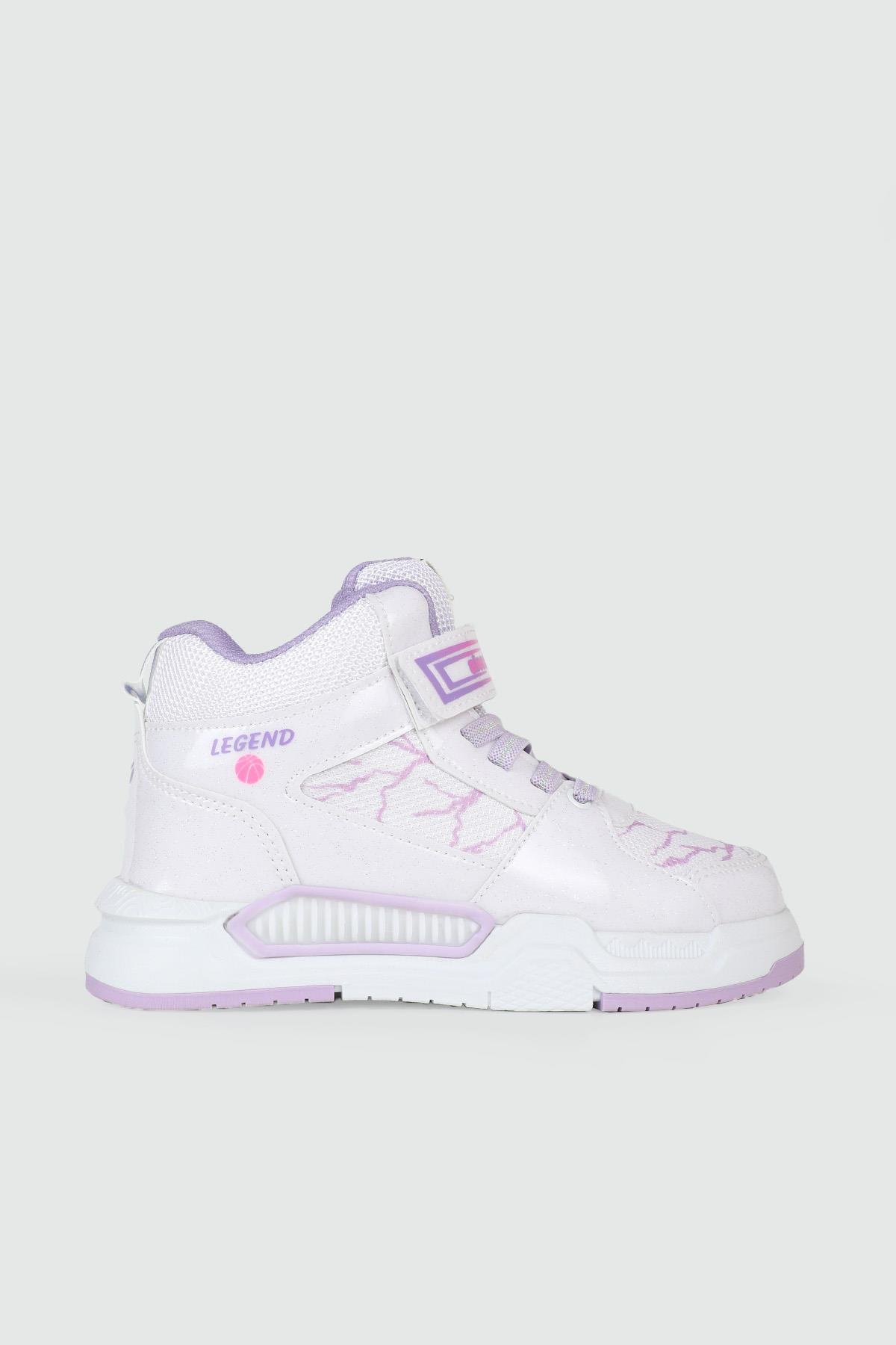 Hafi Rahat Taban Anoraklı Sneaker Beyaz Lila Çocuk Spor Ayakkabı 042 Çocuk Günlük Spor Ayakkabı Alessio ALESSİO 042 FİLET 24K