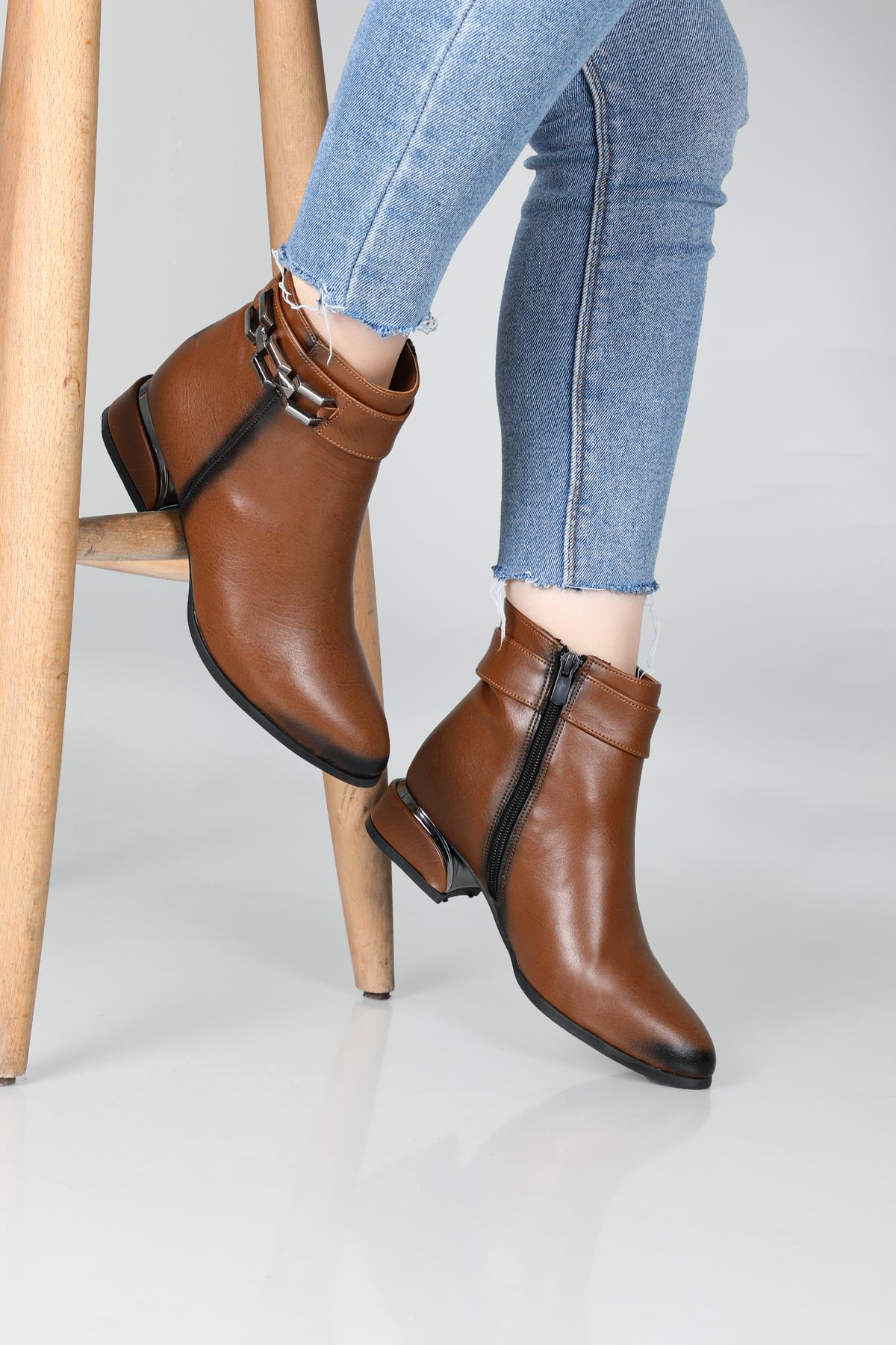 Hafif Rahat Taban Zincir Tokalı Taba Kadın Bot E-601 Kadın Günlük Conford Bot Carla Bella My Bella E-601 Zincir Toka 22K