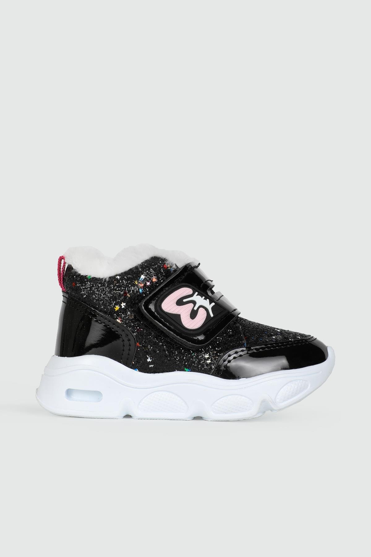 Işıklı Kürklü Cırtlı Kaymaz Taban Siyah Simli Çocuk Bot 7500 Çocuk bot & Çizme Poliva POLİVA 7500 BEBE 24K