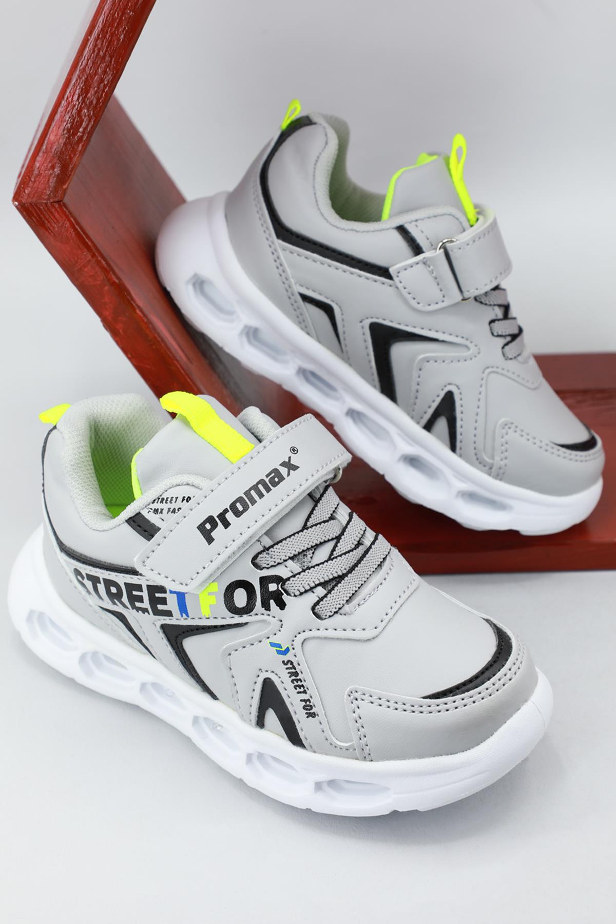 Işıklı Sneaker Gri Çocuk Spor Ayakkabı 1700 Çocuk Günlük Spor Ayakkabı Promax Promax 1700 Çocuk Spor Ayakkab