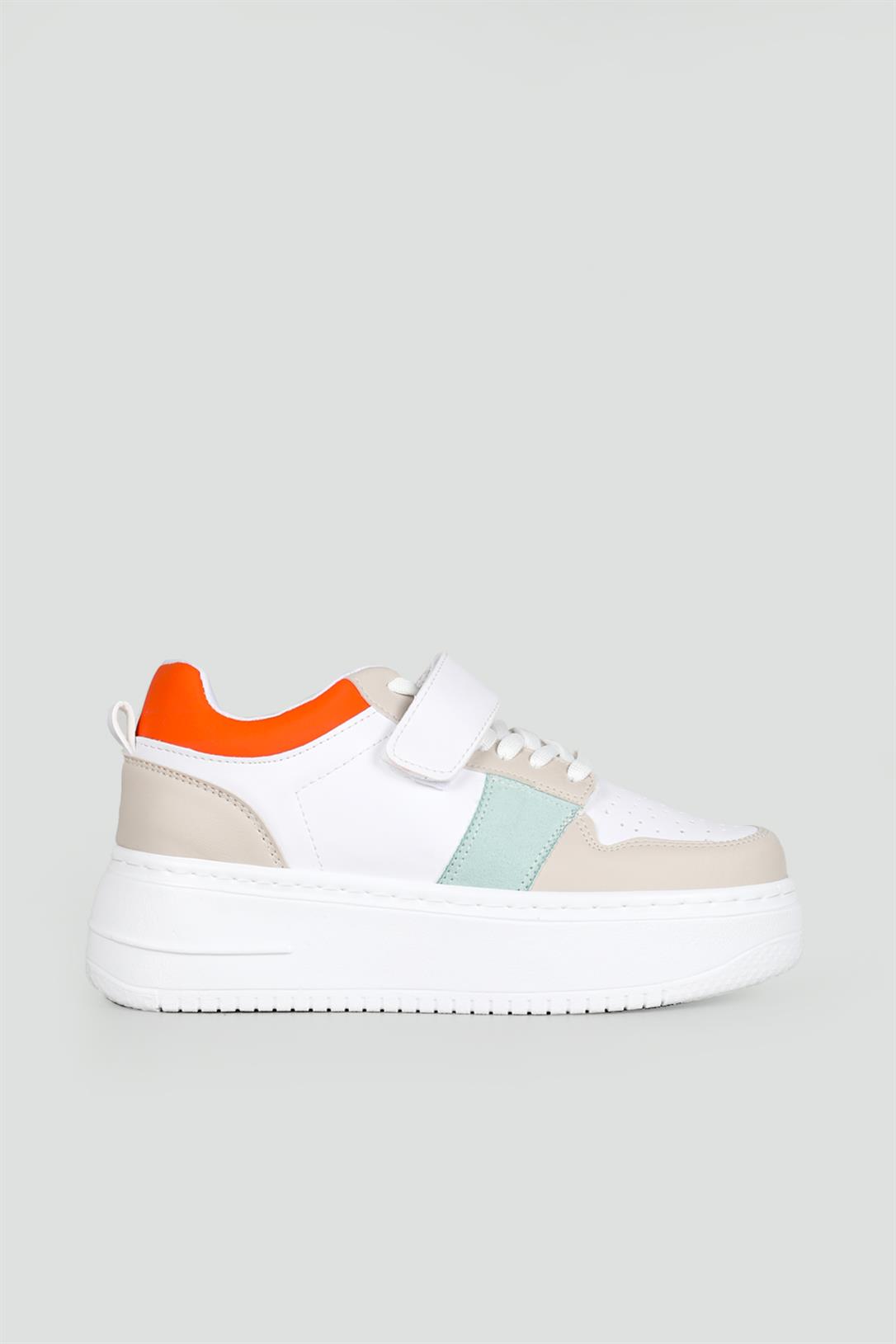Kalın Taban Bağcıklı Cırtlı Beyaz Oranj Kadın Spor Ayakkabı Jenna Kadın Sneaker Beınsteps Beinsteps Ş-17-1 23Y