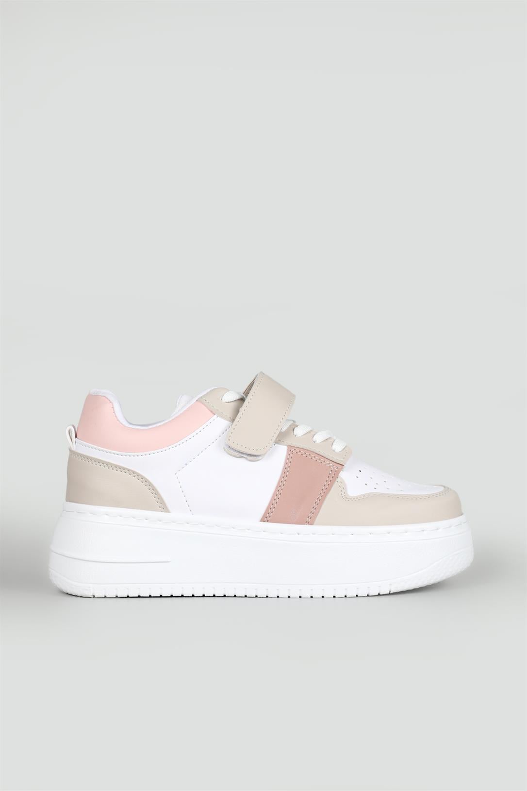 Kalın Taban Bağcıklı Cırtlı Beyaz Pembe Kadın Spor Ayakkabı Jenna Kadın Sneaker Beınsteps Beinsteps Ş-17-1 23Y