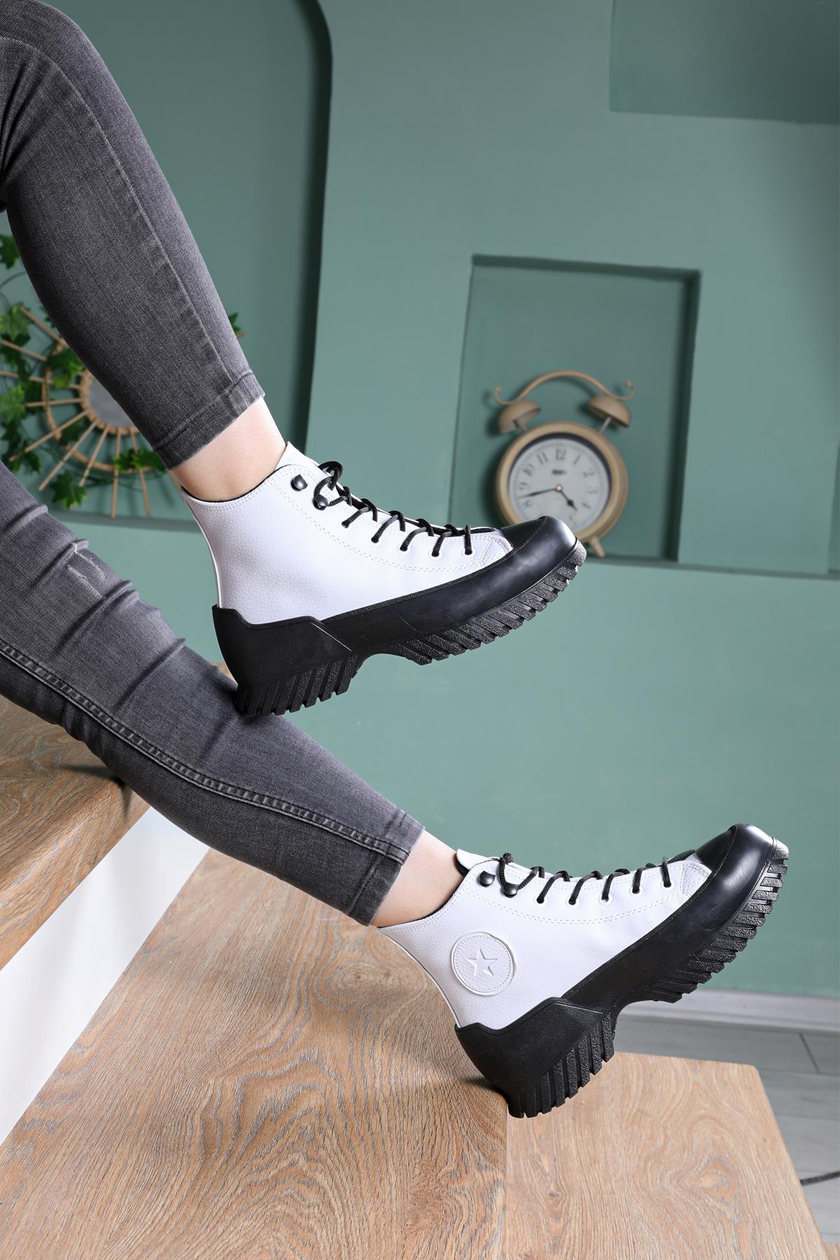 Kalın Taban Boğazlı Cilt Converse Beyaz Siyah Unisex Spor Ayakkabı 102 Unisex Günlük Spor Ayakkabı Beınsteps Beinsteps 102 Kalın Uzun 22K