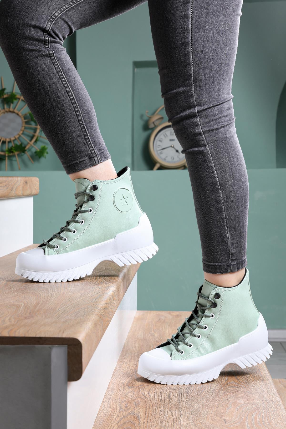Kalın Taban Boğazlı Cilt Converse Mint Yeşil Unisex Spor Ayakkabı 102 Unisex Günlük Spor Ayakkabı Beınsteps Beinsteps 102 Kalın Uzun 22K