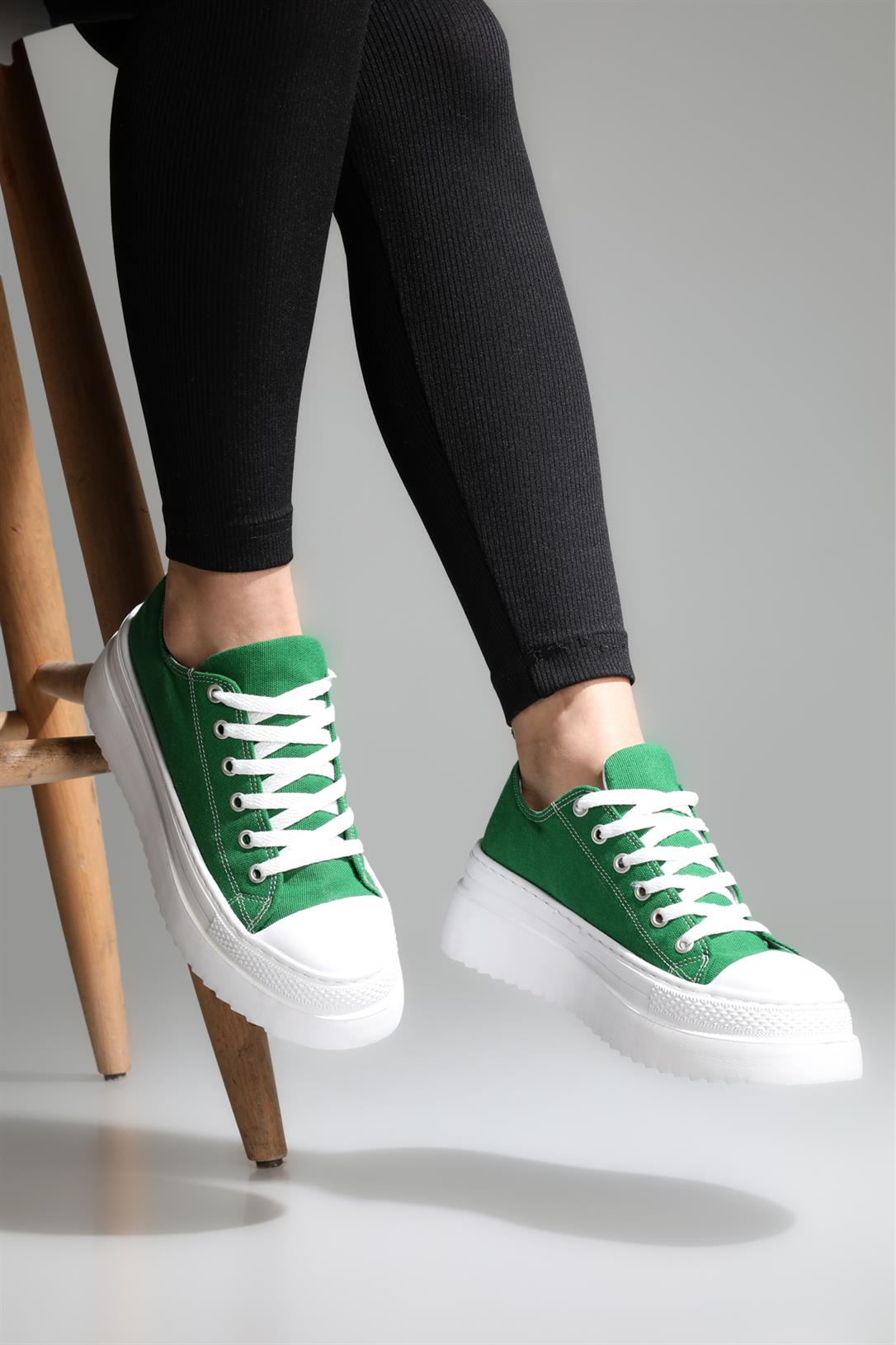 Kalın Taban Yarım Keten Converse Yeşil Unisex Ayakkabı VRB-101 Unisex Günlük ayakkabı Carla Bella My Bella VRB-101 Yarım Keten