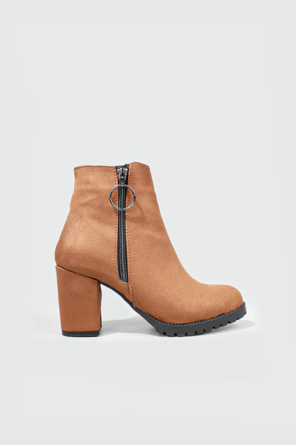 Kaymaz Taban Çift Fermuar Taba Süet Kadın Bot SR-1012 Kadın Günlük Conford Bot Carla Bella Carla Bella SR-1012 Kadın Bot