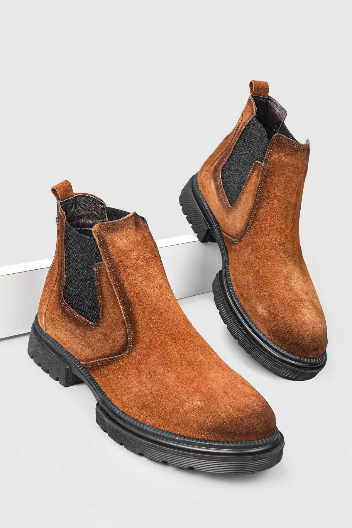 Kaymaz Taban Hakiki Deri Rahat Lastikli Taba Nubuk Erkek Bot 22K-1 Erkek Günlük Confort Bot Wow Plus BOOTS 22K-1 MER LIKRALI BOT