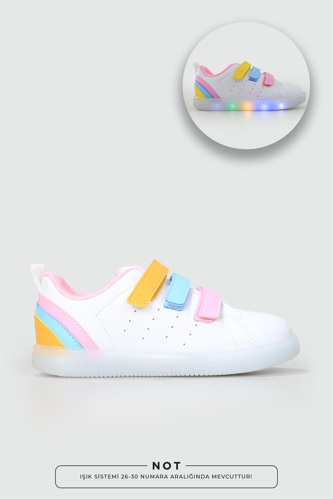 Kaymaz Taban Işıklı Cırtlı Beyaz Pembe Çocuk Spor Ayakkabı SUN Çocuk Günlük Spor Ayakkabı Vicco VİCCO 212 SUN 22K