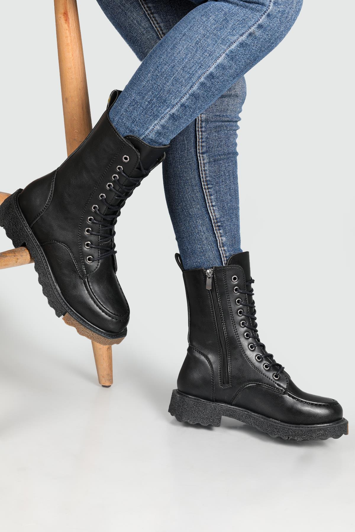 Kaymaz Taban Postal Siyah Kadın Bot 34-V13 Kadın Günlük Conford Bot FELES FELES 34-V13 Kadın Postal