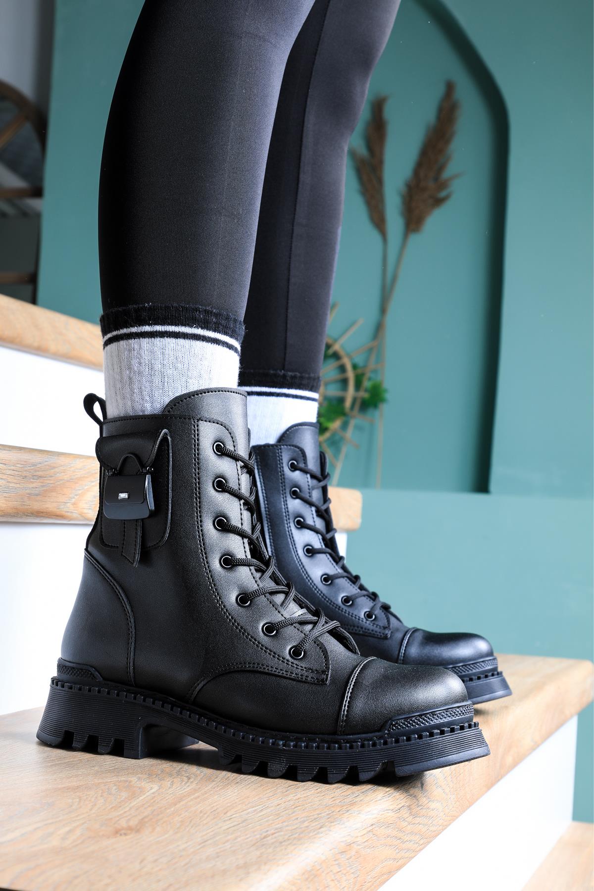 Kaymaz Taban Postal Siyah Kadın Bot 83-502 Kadın Günlük Conford Bot FELES FELES 83-502 Kadın Bot