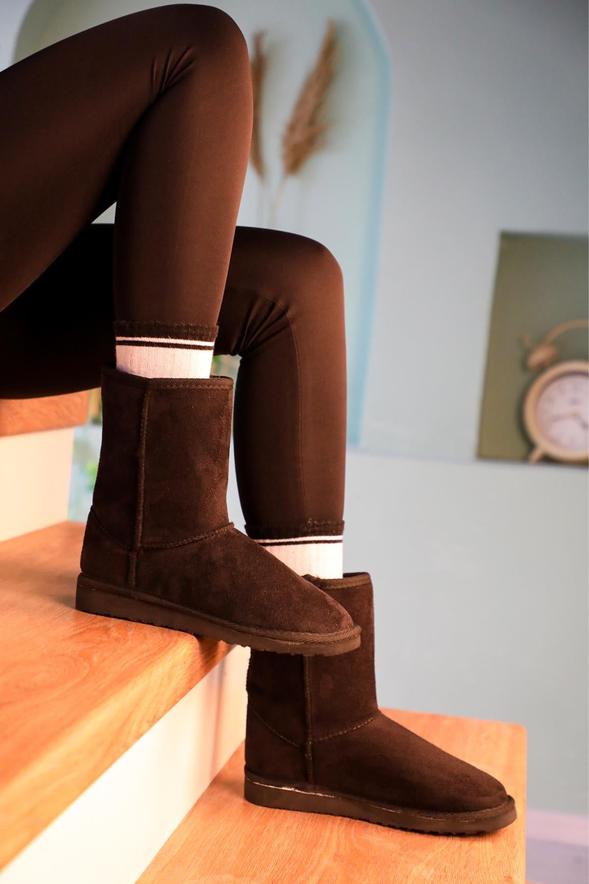 Kürklü UGG Modeli Sıyah Kadın Bot UGG Kadın Günlük Conford Bot BLACK BULL 127671803