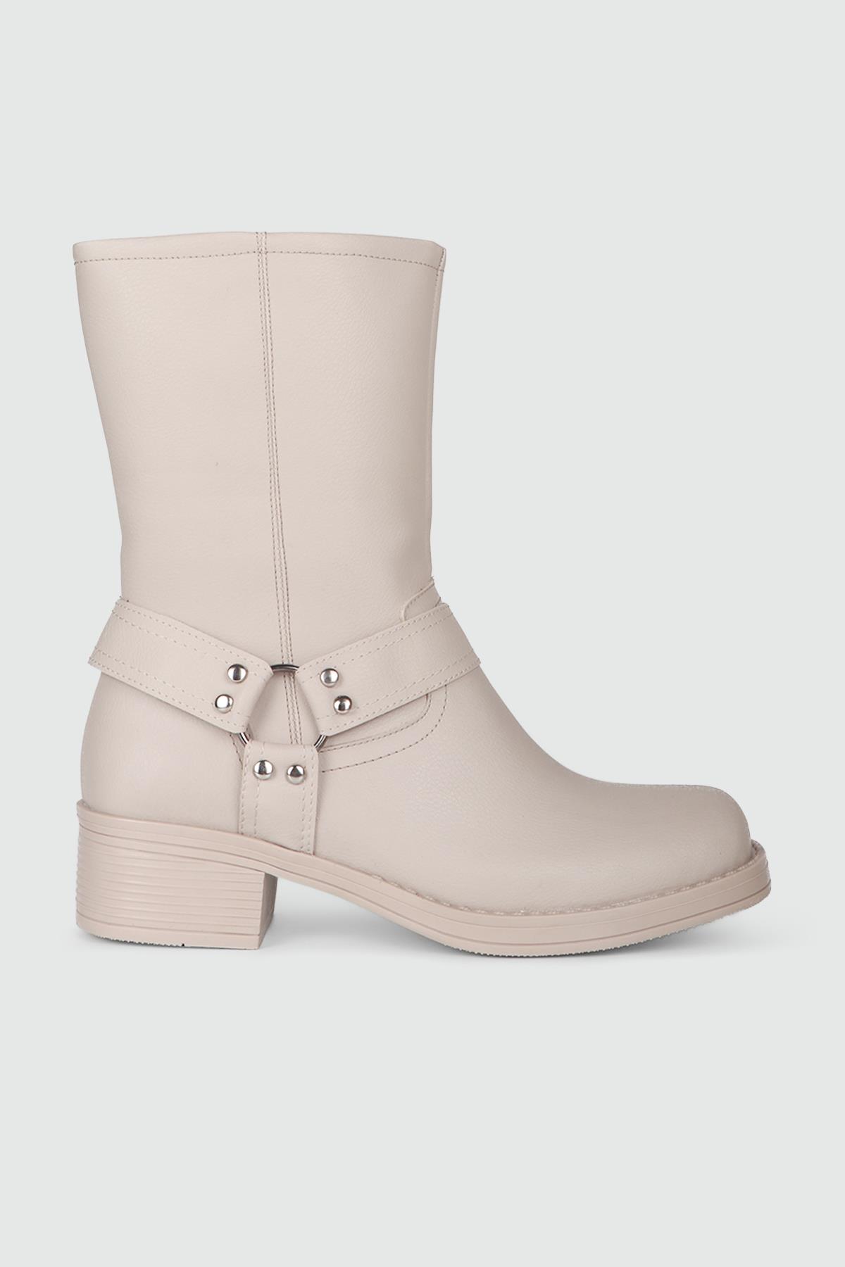 Küt Burun Detaylı Bej Kadın Çizme 505 Kadın Çizme PİNK UMAÇ My Bella Pink 505 KADIN 24K