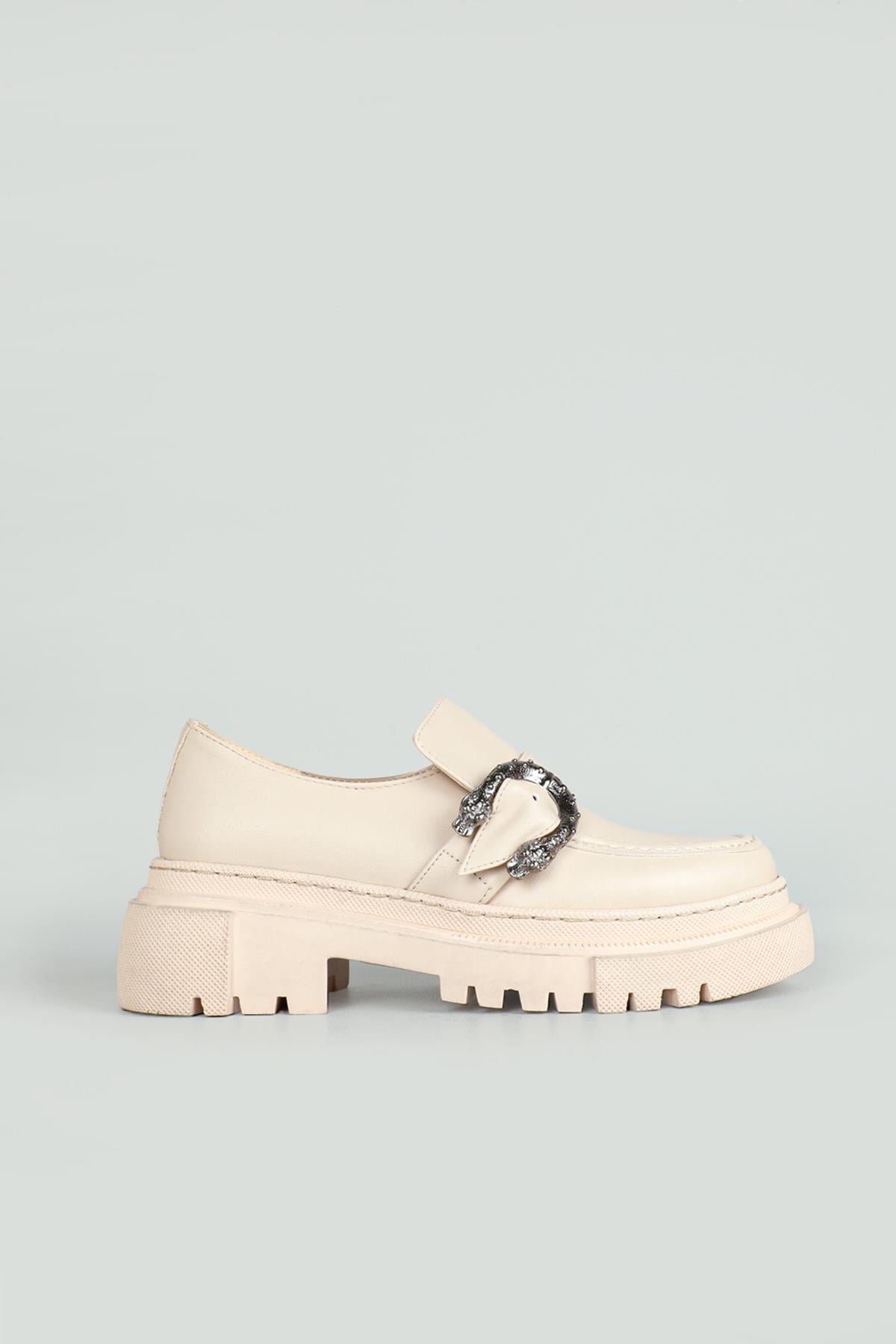 Loafer Kalın Taban Ten Kadın Ayakkabı Rosa Kadın Günlük Ayakkabı Carla Bella My Bella Rosa Tokalı Kadın
