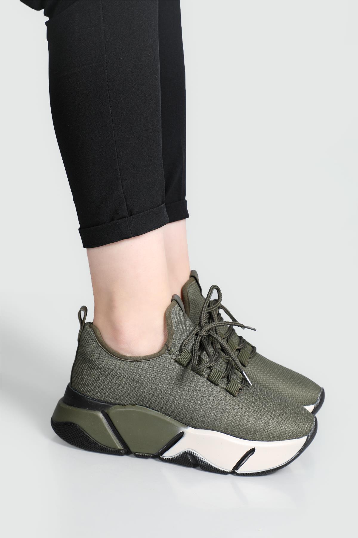 Nefes Alır Kalın Taban Bağcıklı Haki Kadın Spor Ayakkabı RSL-400 Kadın Sneaker Beınsteps Beinsteps RSL-400 22Y